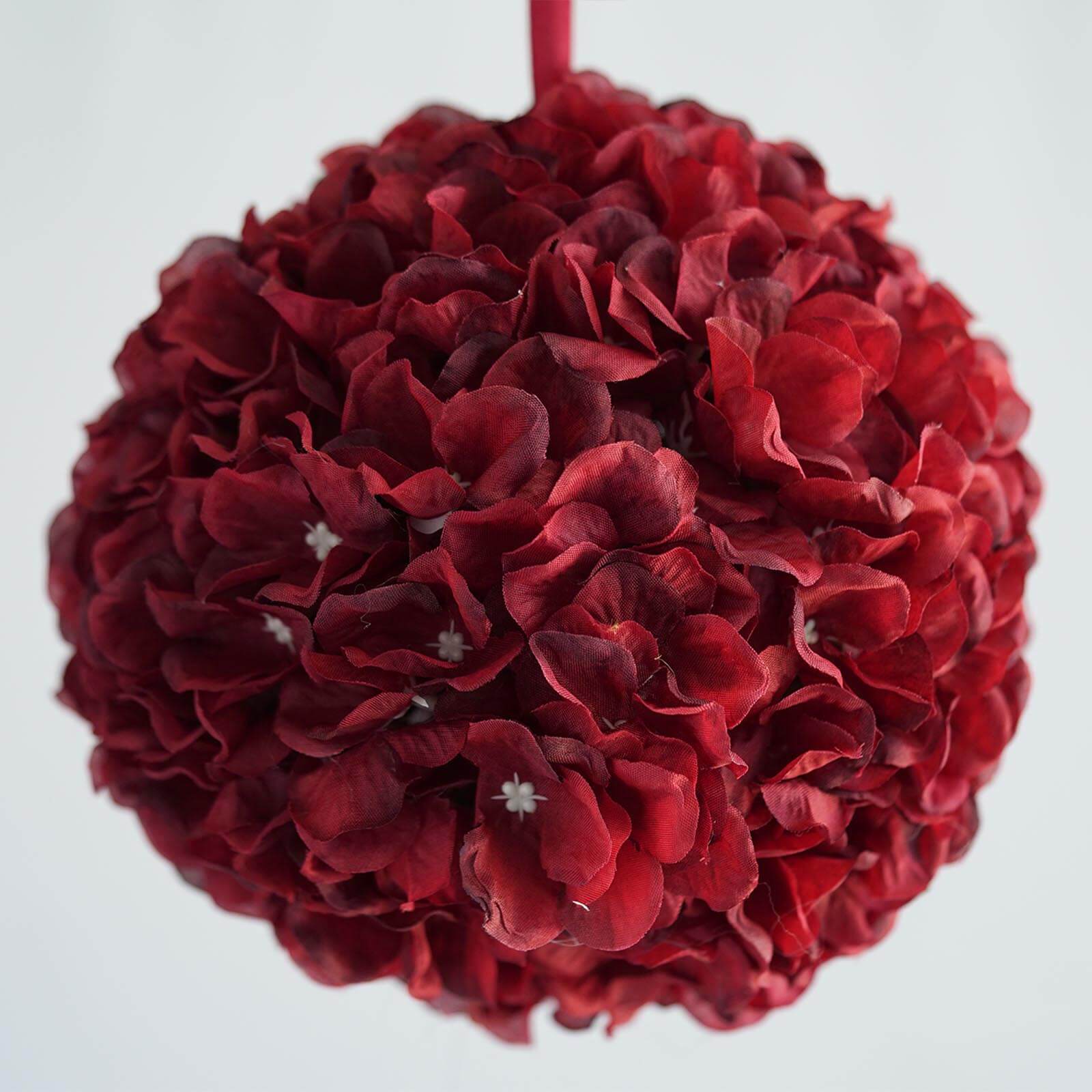 4 Pack 7" Burgundy Artificial Silk Hydrangea Kissing Flower Balls