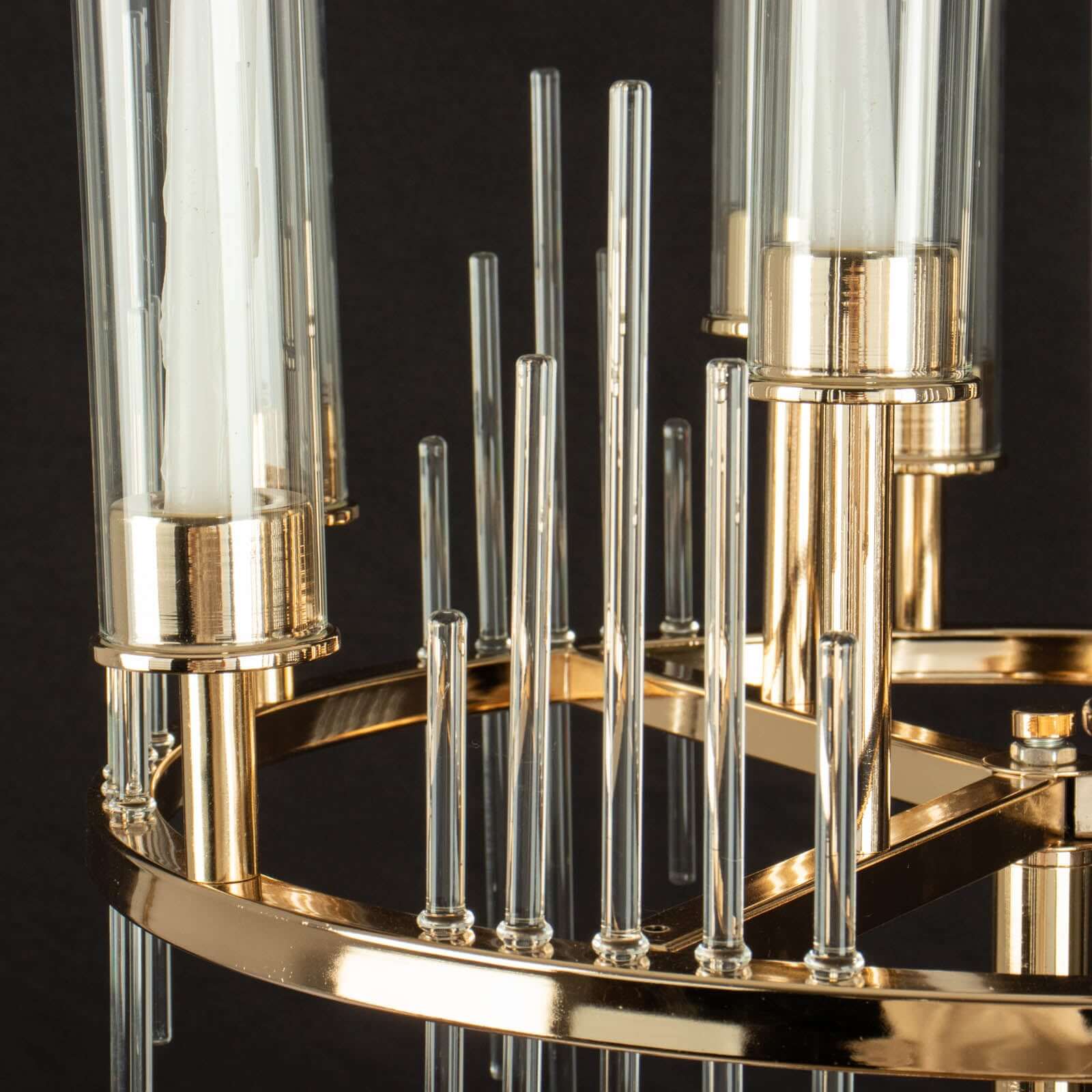 Metal 9-Arm Round Cluster Taper Candelabra Table Centerpiece Gold - Candlestick Holder Table Centerpiece With Drip Accents and Clear Glass Shades 40"