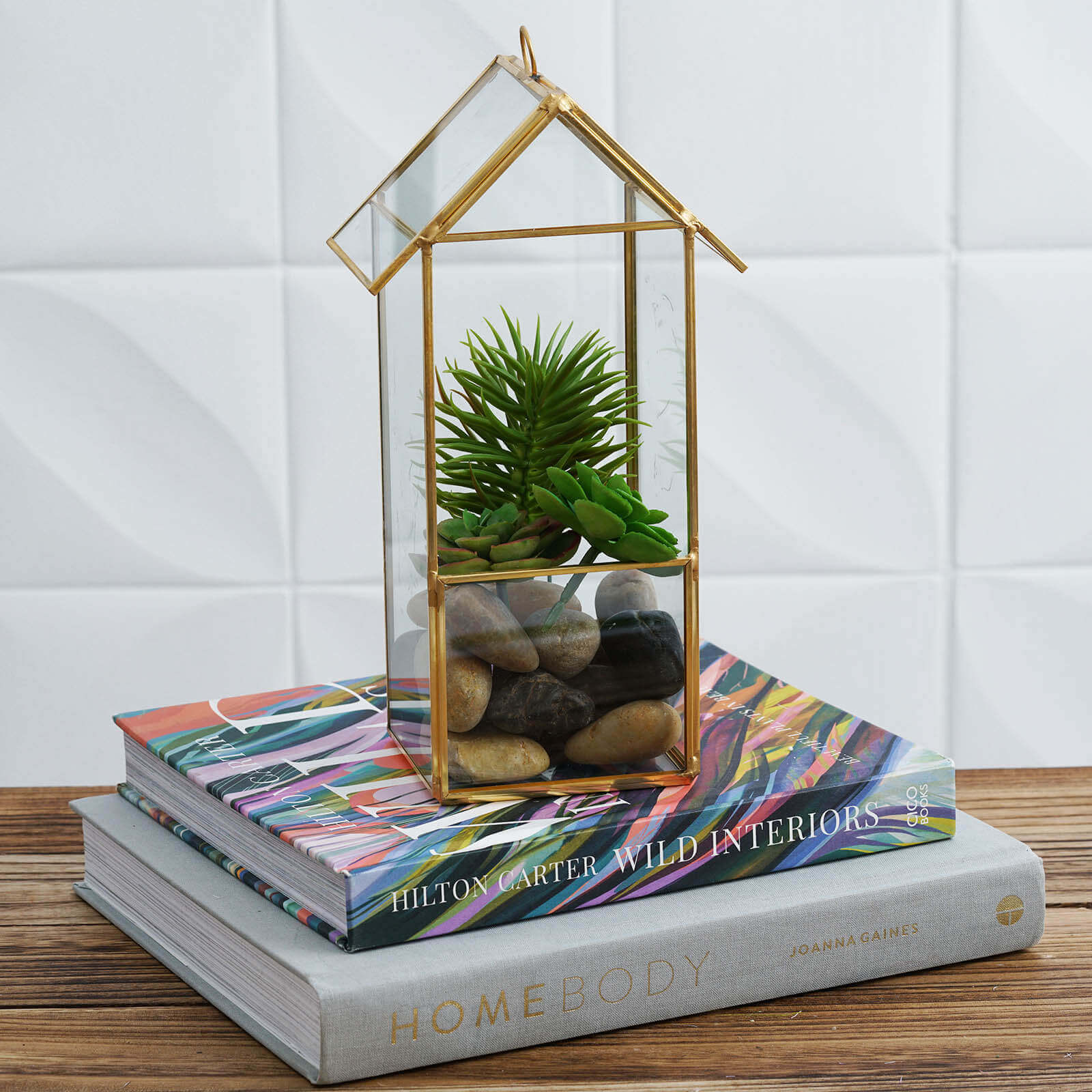 Glass Terrarium Hanging House Lantern Design Metal Gold - Versatile Holder for Air Plants & Displays 11"