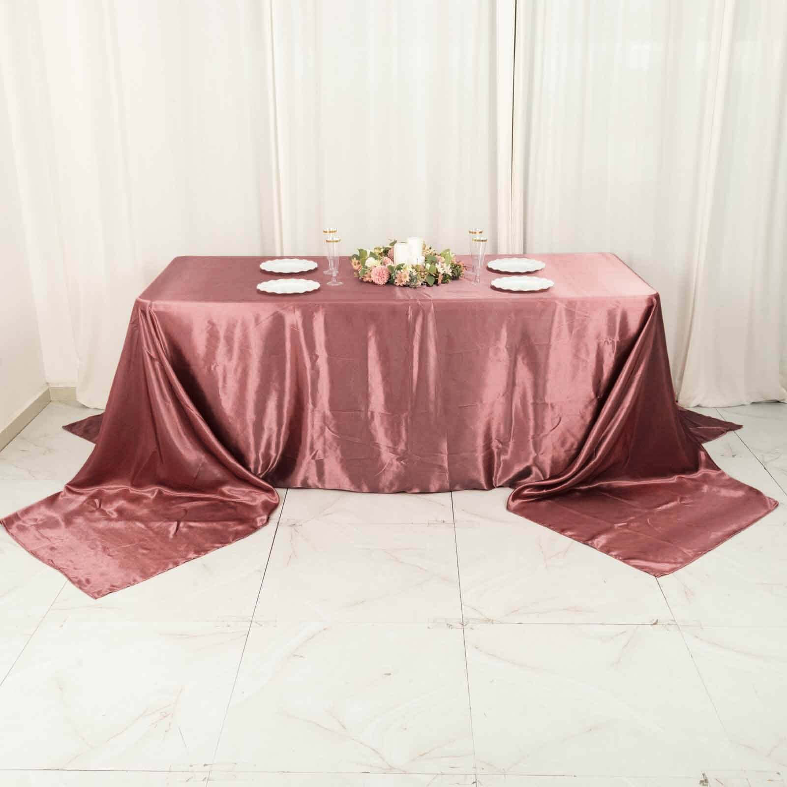 Satin Rectangular 90"x156" Tablecloth Cinnamon Rose - Seamless Table Cover