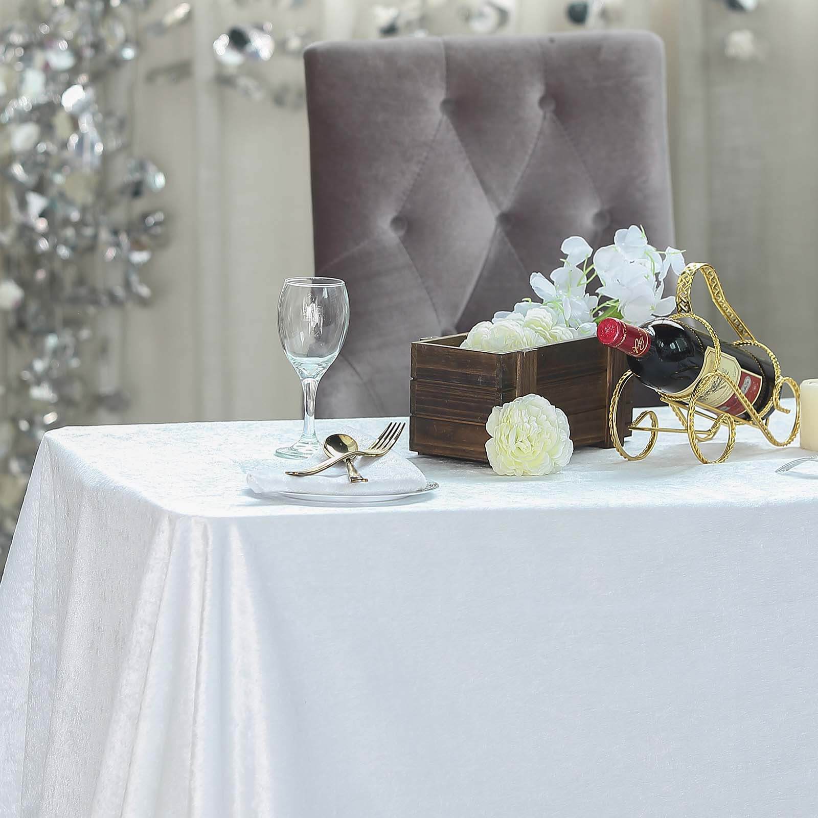 90"x132" White Seamless Premium Velvet Rectangle Tablecloth, Reusable Linen for 6 Foot Table With Floor-Length Drop