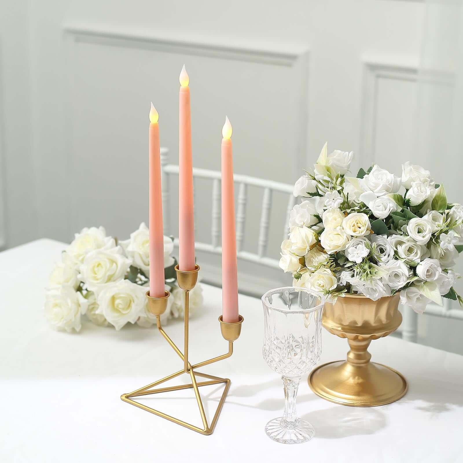3-Pack LED Decorative Lighting Warm Flickering Blush - Flameless Taper Candles 11"