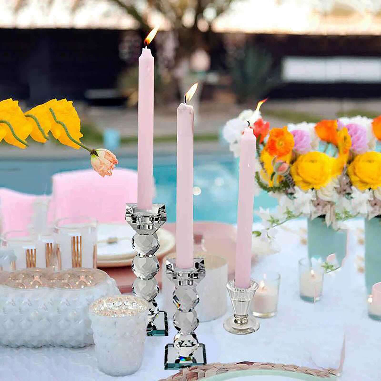 3" Tall Gemcut Premium Crystal Glass Taper Candlestick Holder Stand With Gold Metal Stem