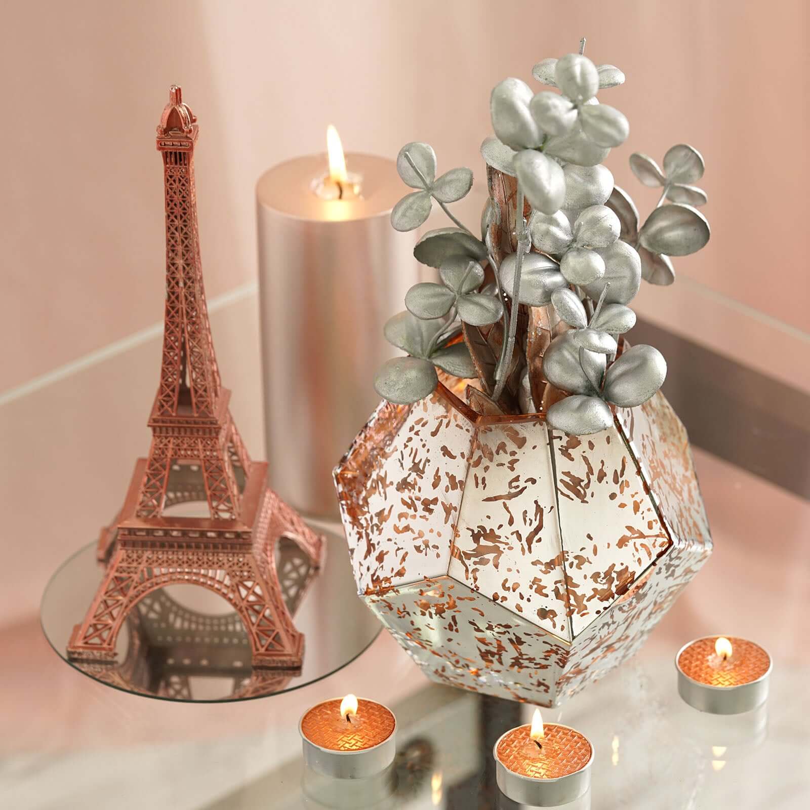 9-Pack Tealight Candles Metallic Rose Gold Textured Design - Unscented Dripless Wax for Events