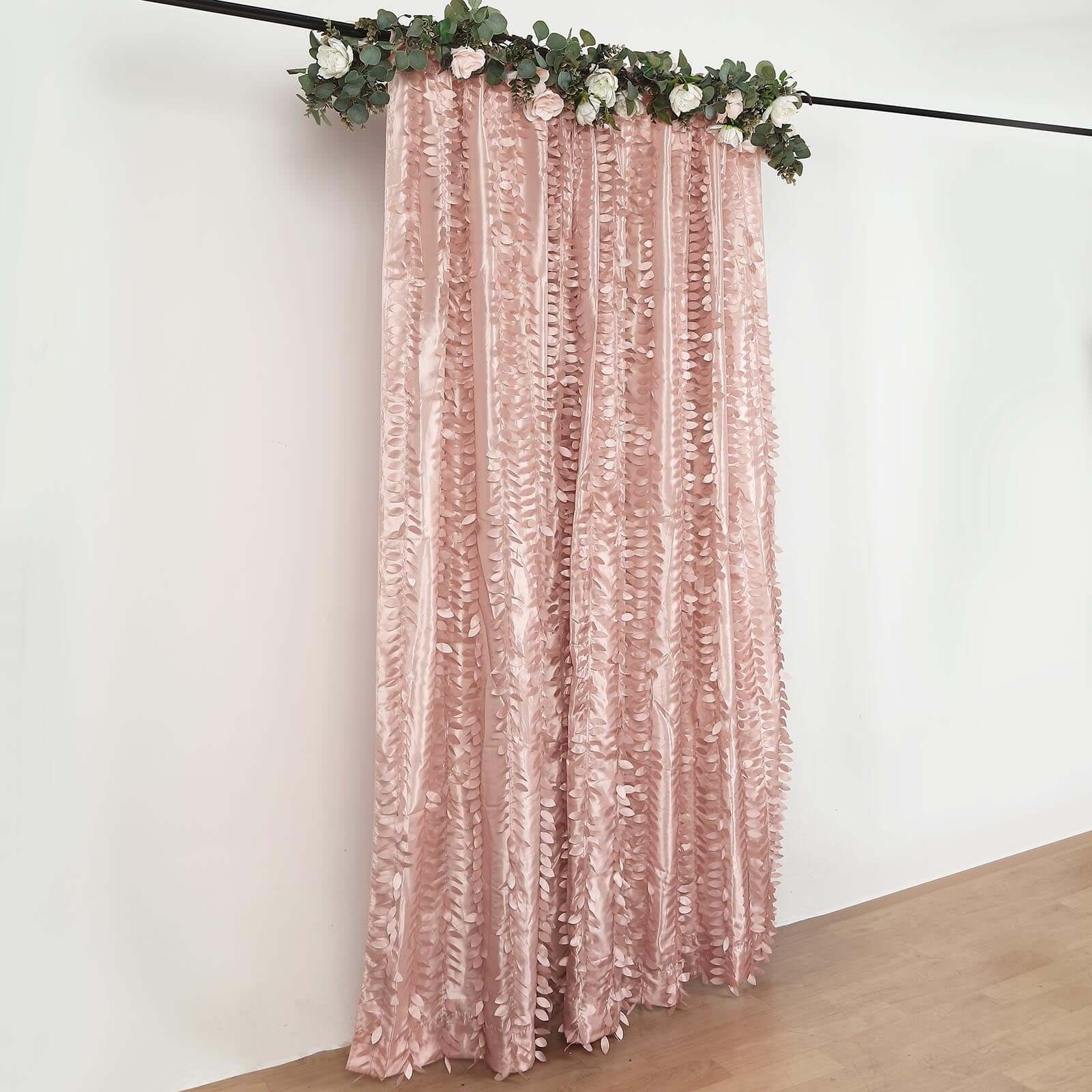8ftx8ft Dusty Rose 3D Leaf Petal Taffeta Event Curtain Drapes, Backdrop Event Panel With Rod Pocket
