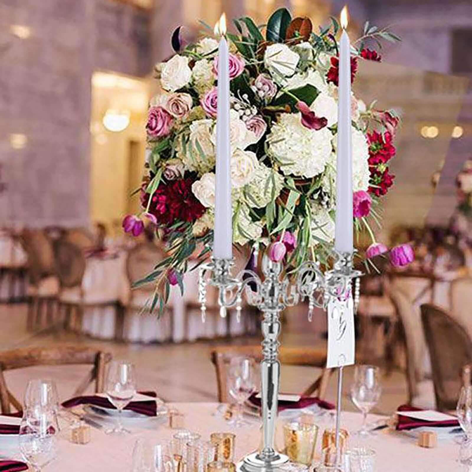 Metal Candelabra 4 Arm Design Silver with Flower Vase Bowl - Table Centerpiece for Weddings 33"