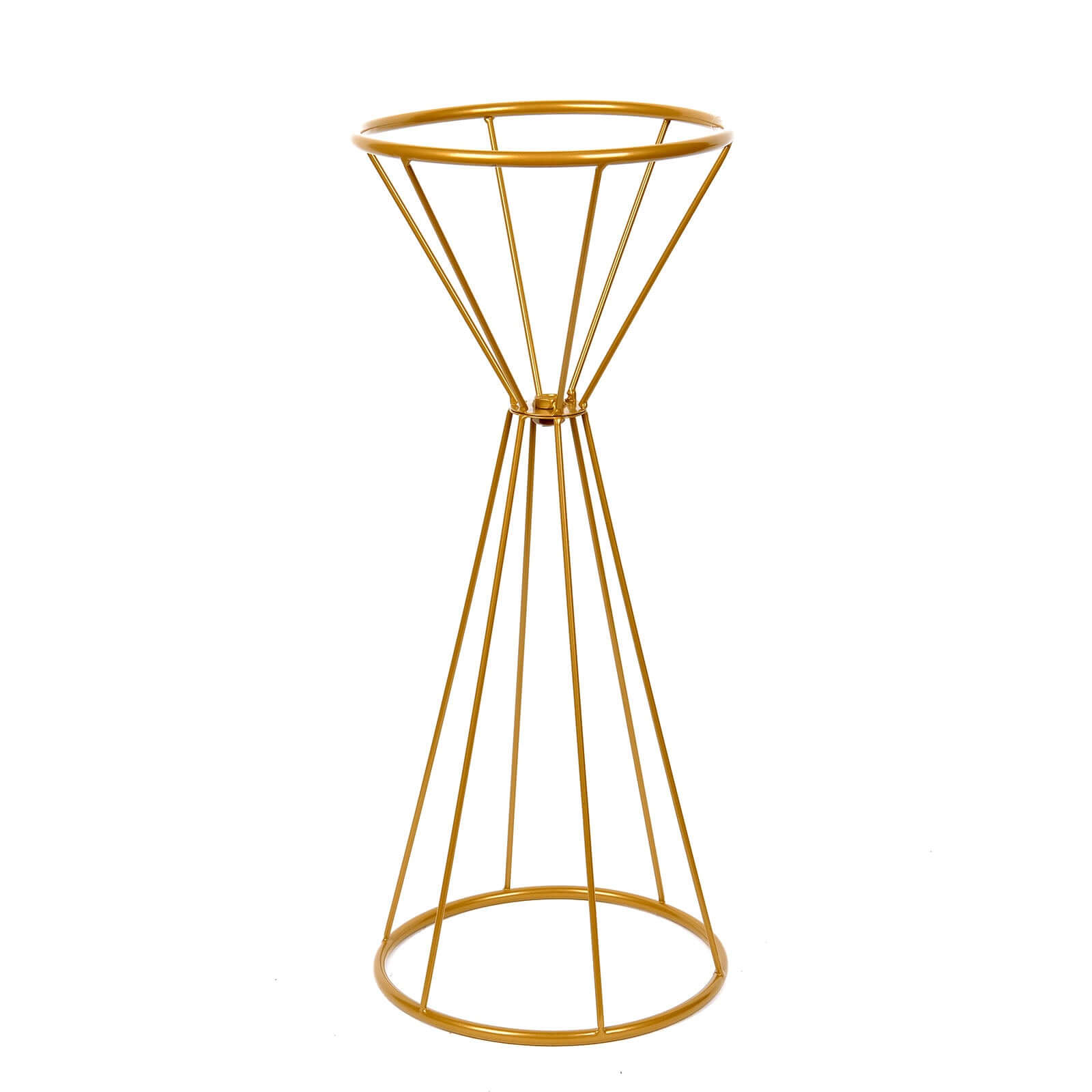 20" Dual Cone Reversible Gold Metal Geometric Flower Stand, Wedding Vase Pedestal, Column Centerpiece
