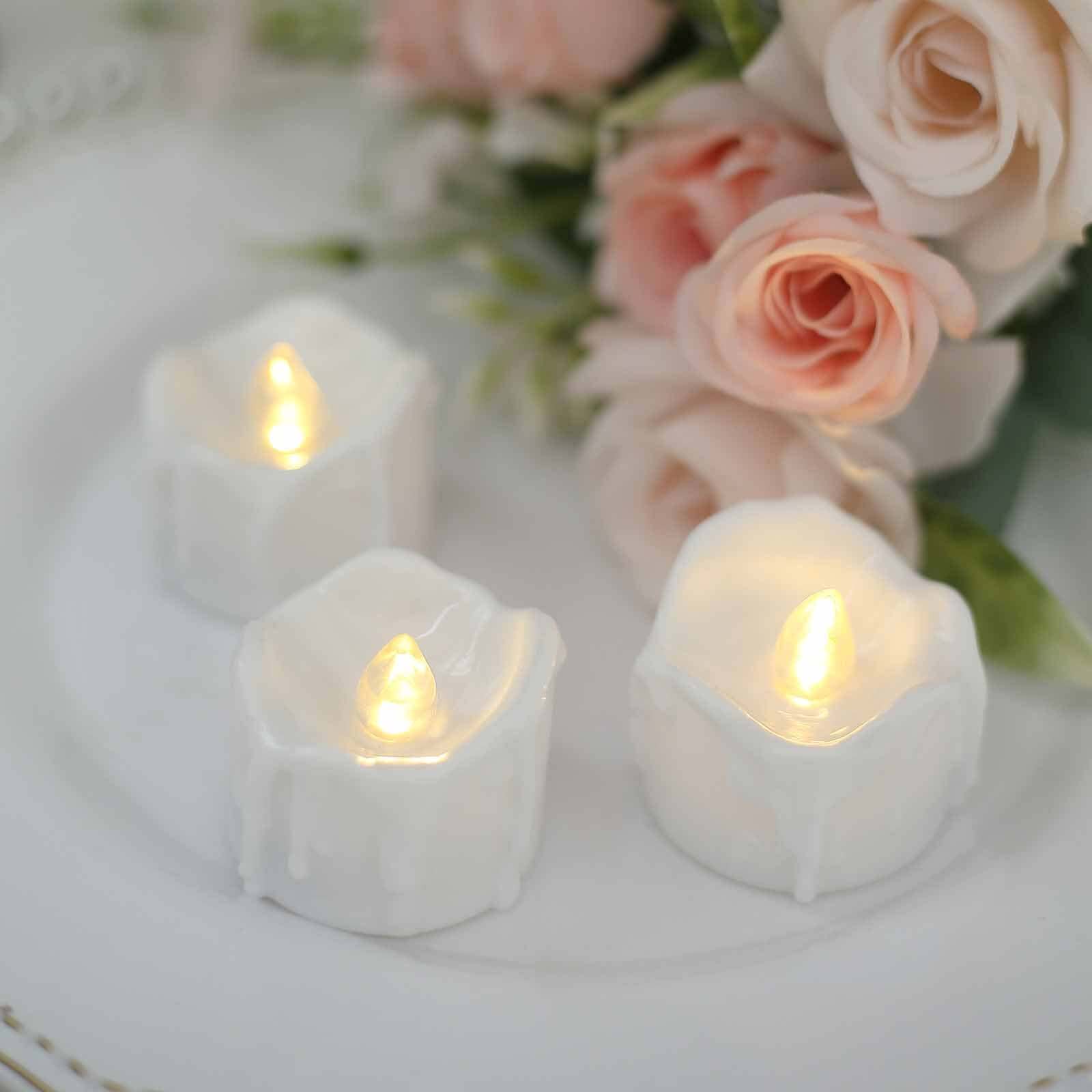 12-Pack LED Flameless Luminaria Lighting Warm White - Battery Operated Tealight Candles with Realistic Wax Design 1.5"