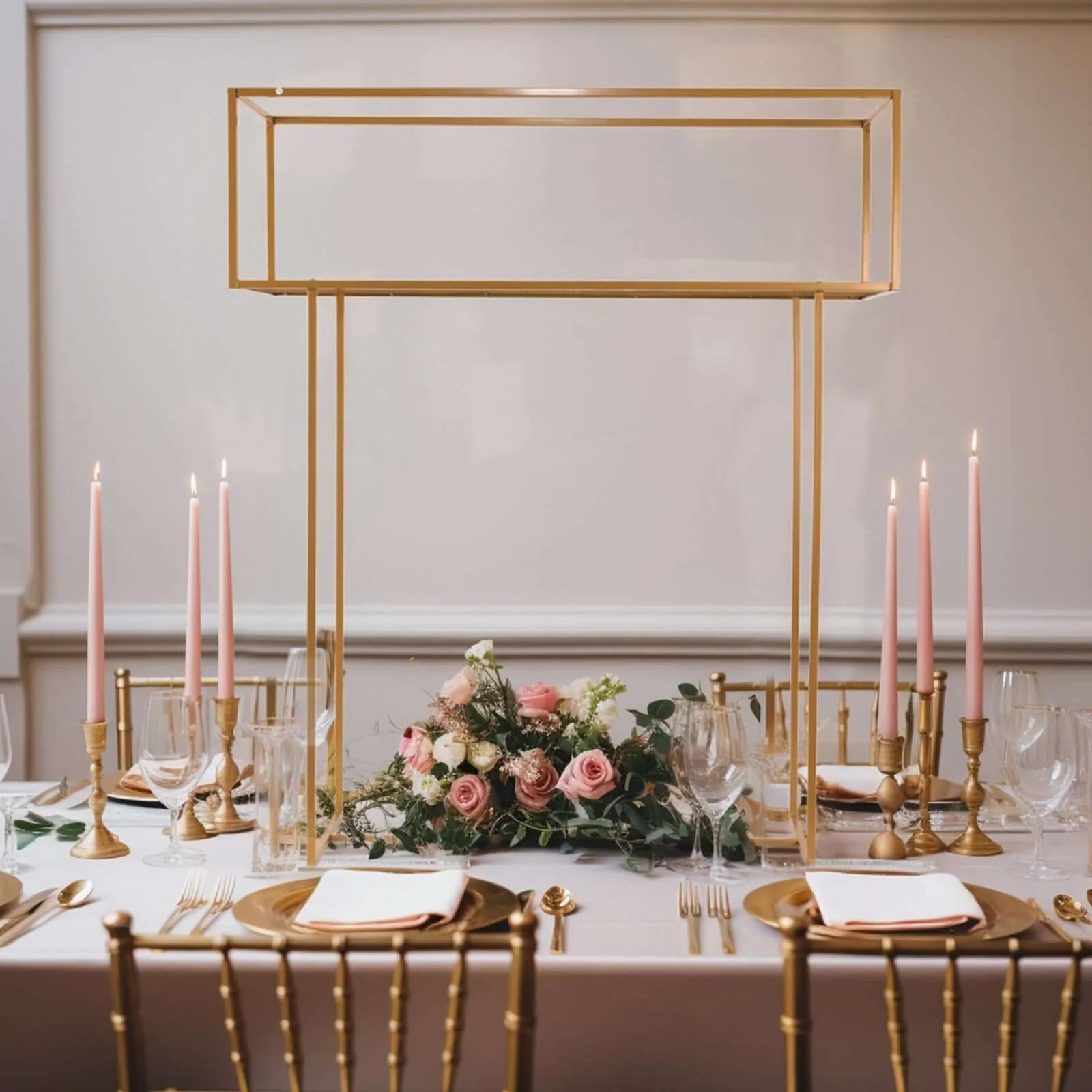 Floral Display Rack Heavy Duty Design Metal Gold - Rectangular Tall Centerpiece Stand 48"