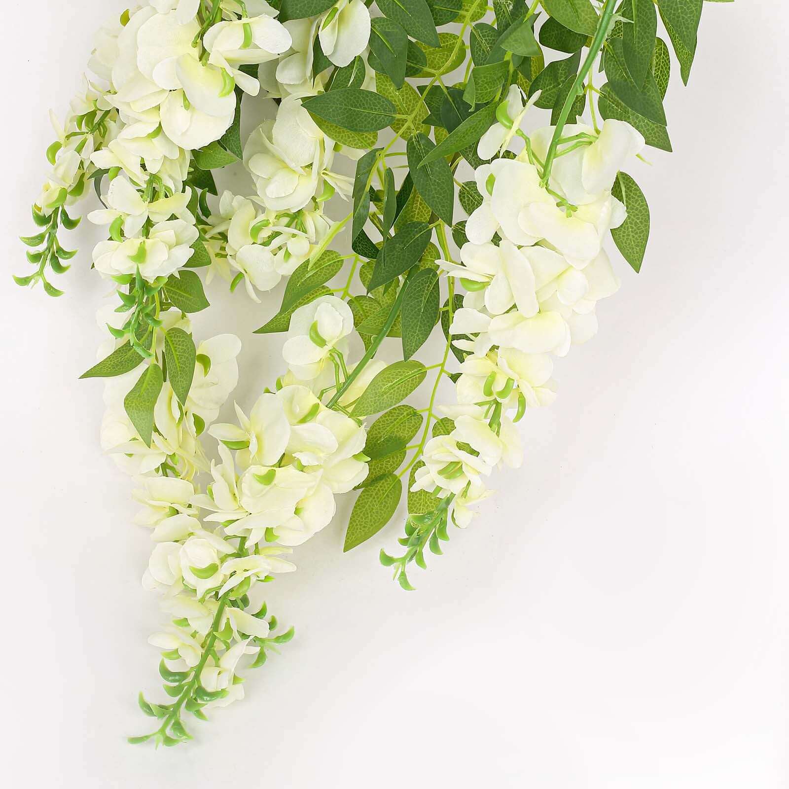 55" Cream Artificial Silk Hanging Wisteria Vine Flower Chandelier, Round Draping Garland Canopy With Interchangeable Branches
