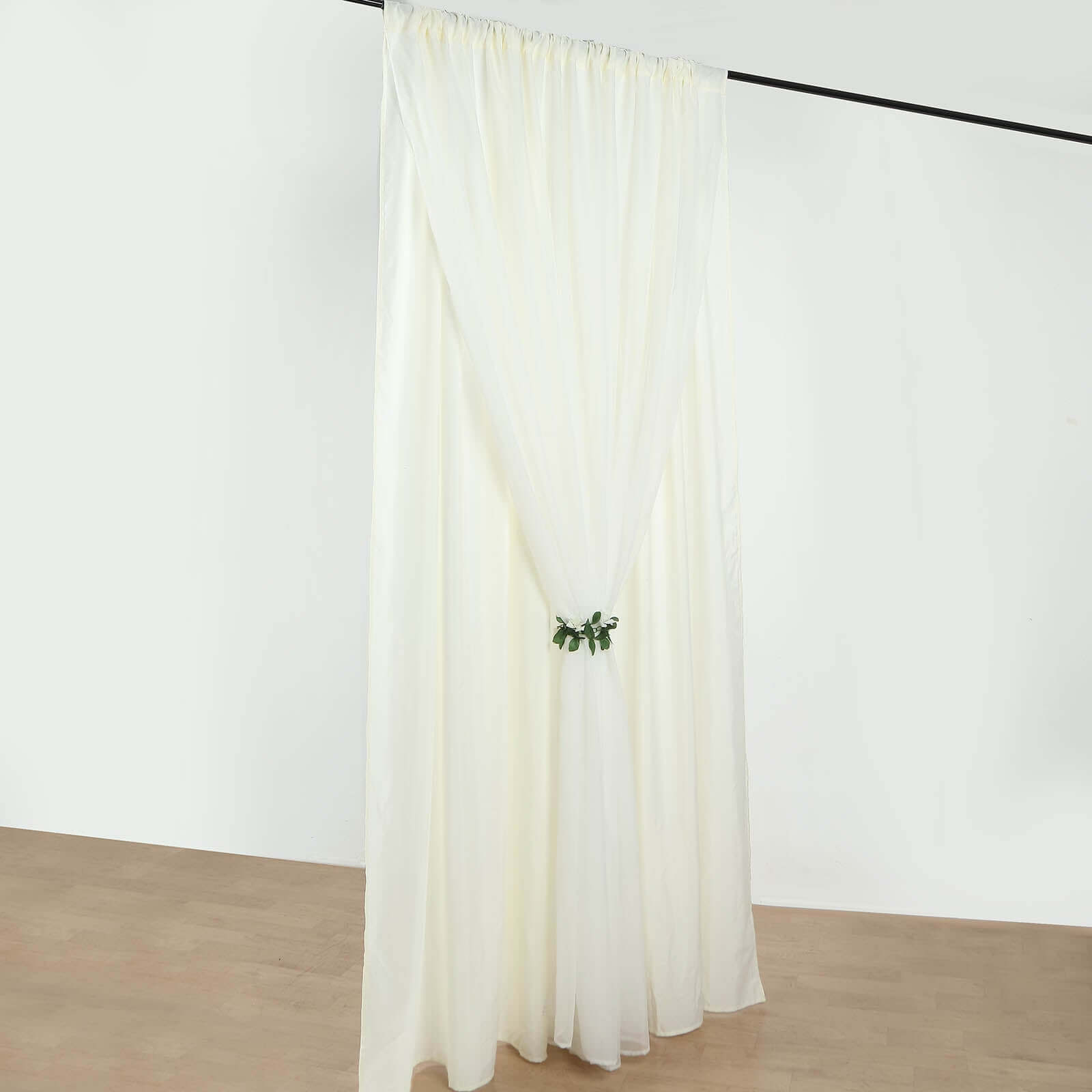 Ivory Chiffon Polyester Event Curtain Drapes, Dual Layer Divider Backdrop Curtain Panels with Rod Pockets - 10ftx10ft