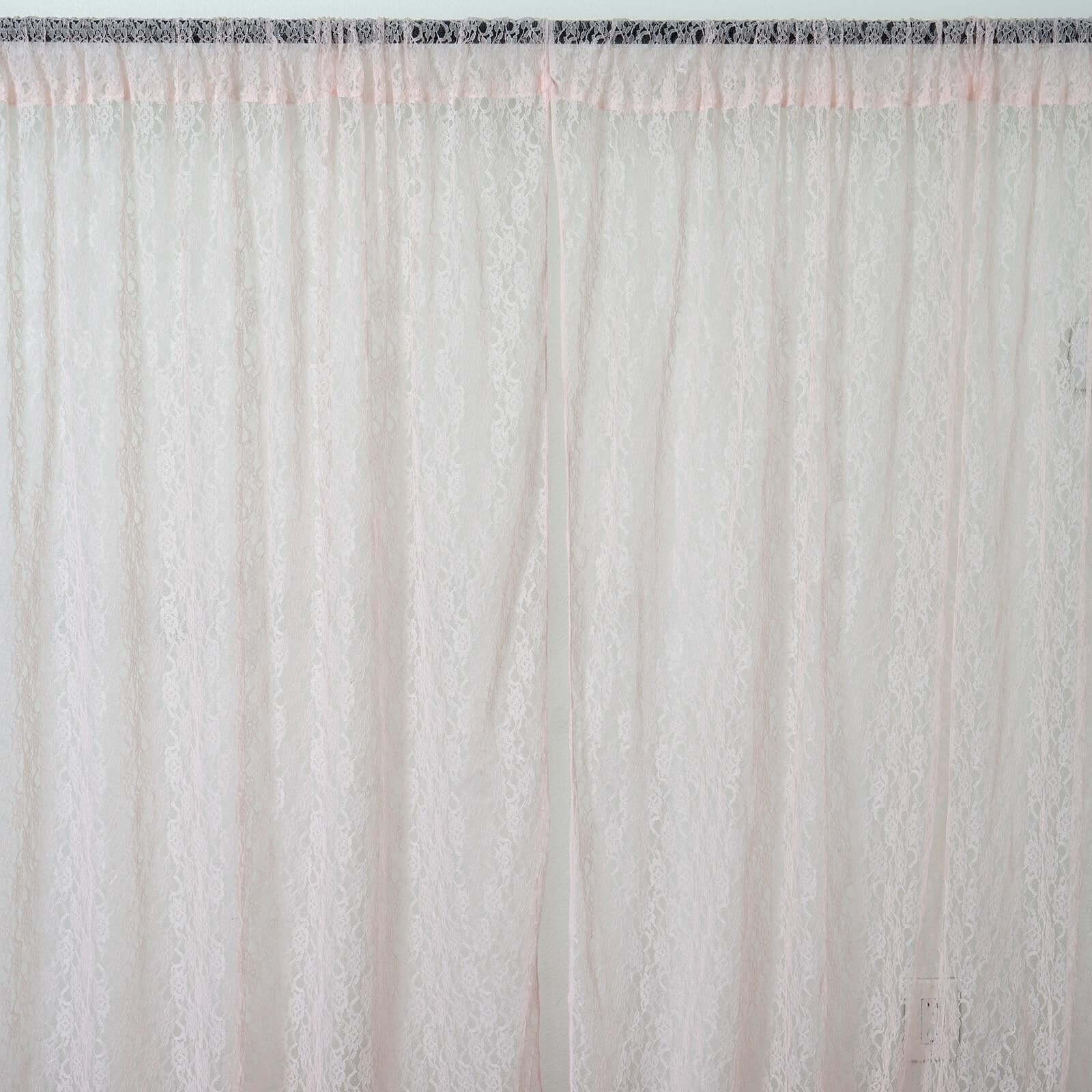 2 Pack Blush Fire Retardant Event Curtain Drapes in Sheer Floral Lace, 5ftx10ft Divider Backdrop Event Panels with Rod Pockets