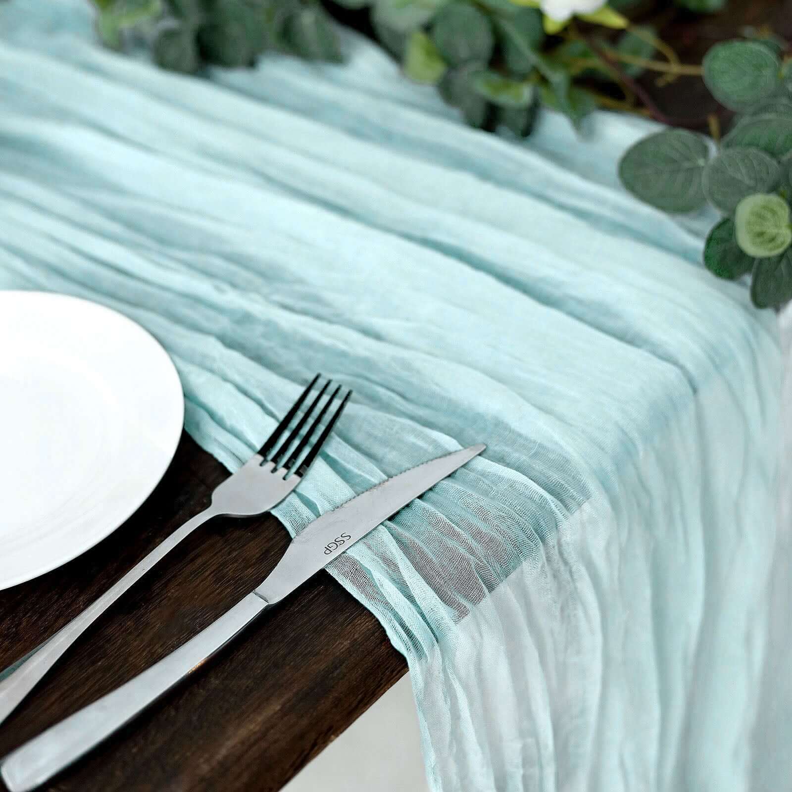 Gauze Cheesecloth 10ft Table Runner Light Blue - Rustic Boho Style