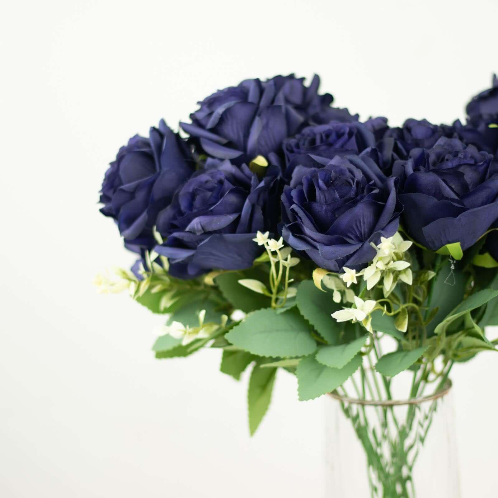 2 Bushes 18" Real Touch Navy Blue Artificial Rose Flower Bouquet, Silk Long Stem Flower Arrangements
