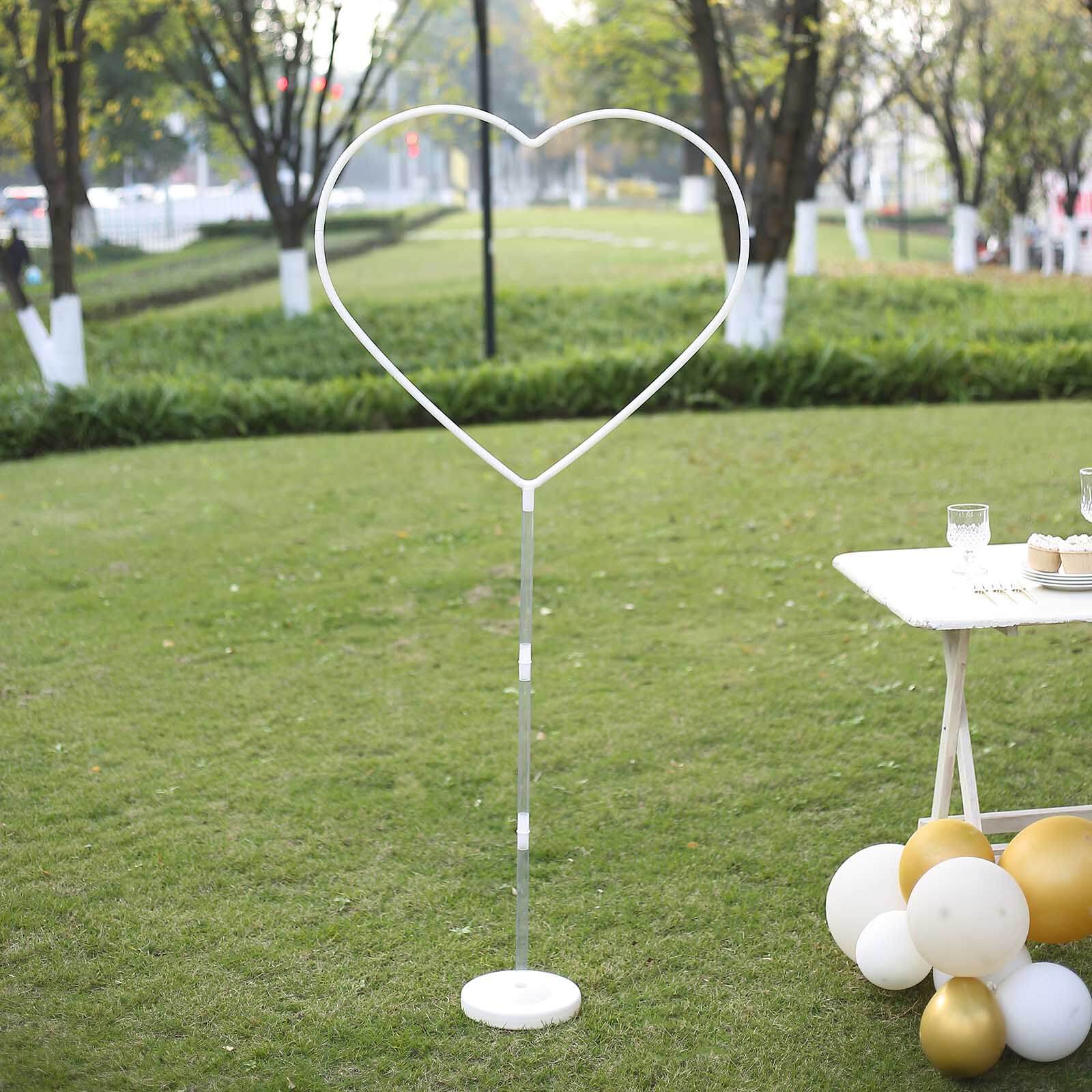 2 Pack White Heart Shaped Plastic Balloon Holder Column, 5ft Balloon Arch Stand Kit with Round Water Fillable Base