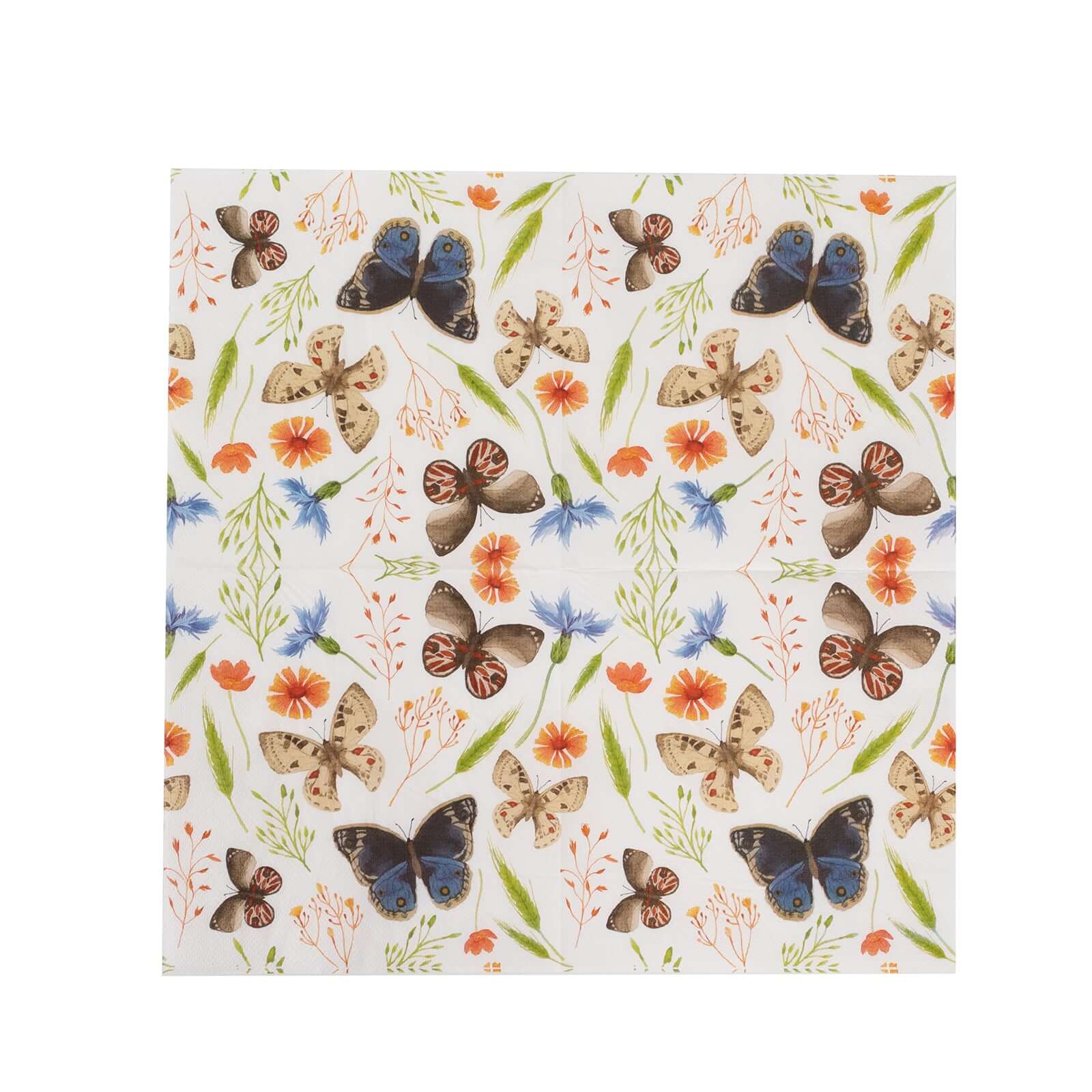 50-Pack Paper Beverage Napkins with Field Herbs and Butterfly Print Ivory - 2 Ply Disposable 18GSM Garden Party Napkins 5"x5"