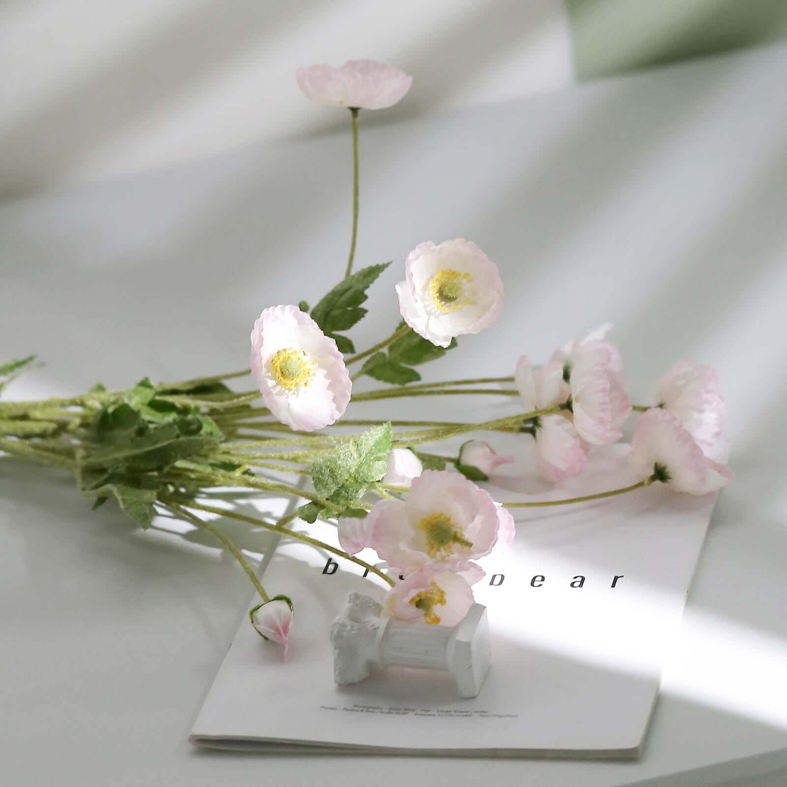 2 Stems 33" Blush Artificial Silk Poppy Flower Bouquet Bushes