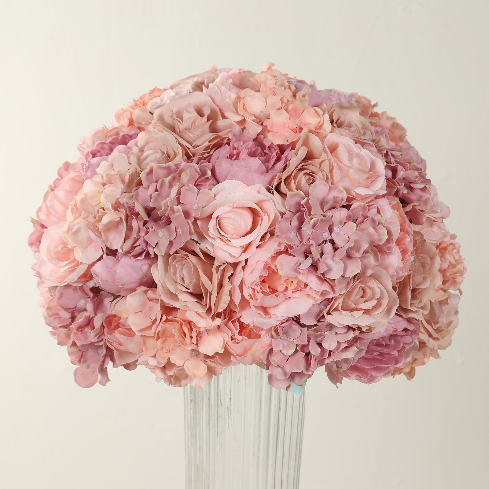 Pre-Arranged Silk Rose Bouquet Floral Arrangement Table Decor, Large Blush Artificial Rose Flower Balls Wedding Centerpieces - 20"