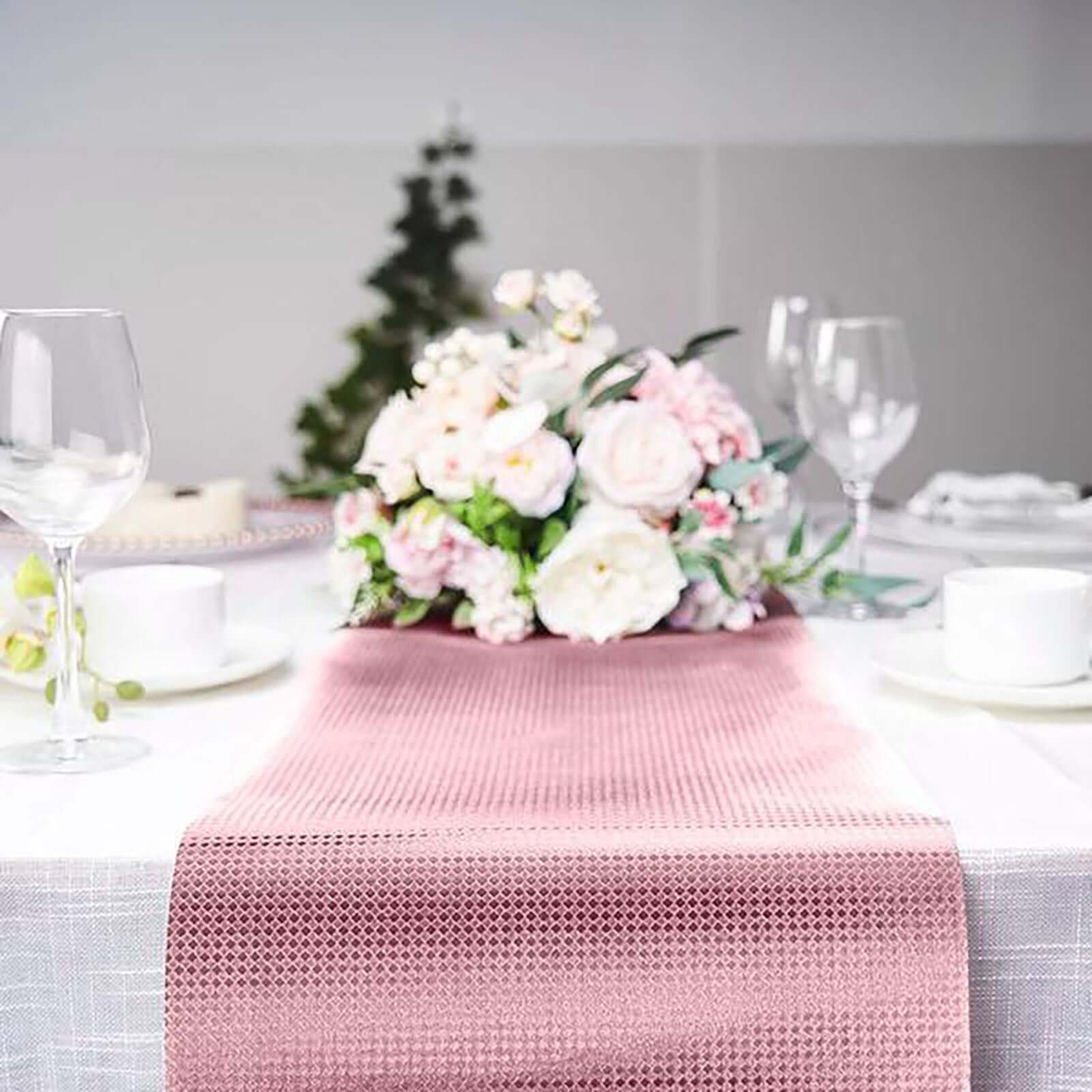 Glitter Paper 9ft Table Runner Roll Rose Gold Disposable Diamond Pattern Table Decor
