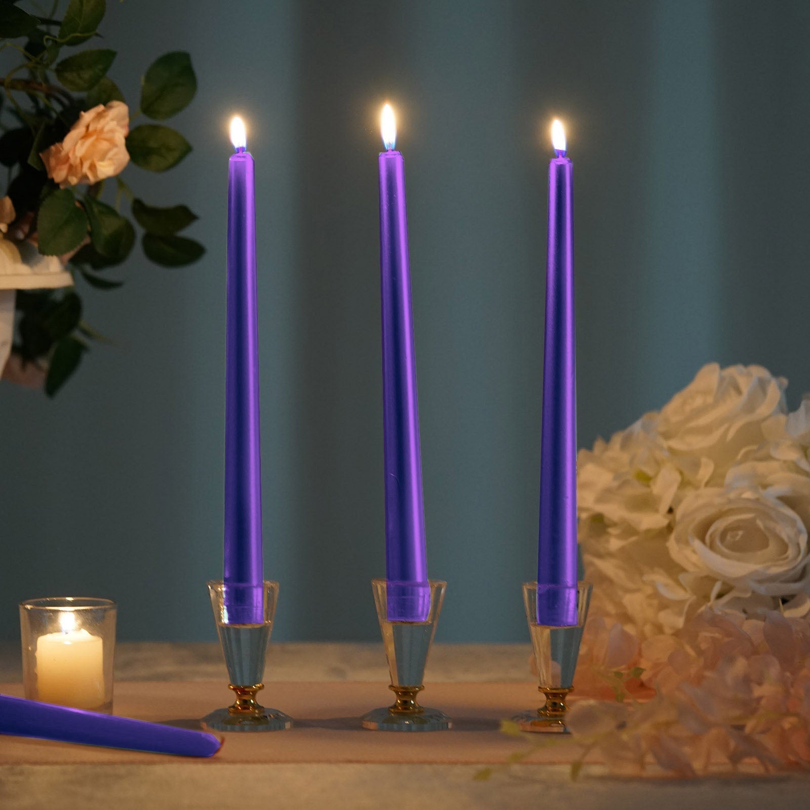 12-Pack Taper Candles Premium Wax Design Purple - Unscented Candles for Upscale Settings 10"