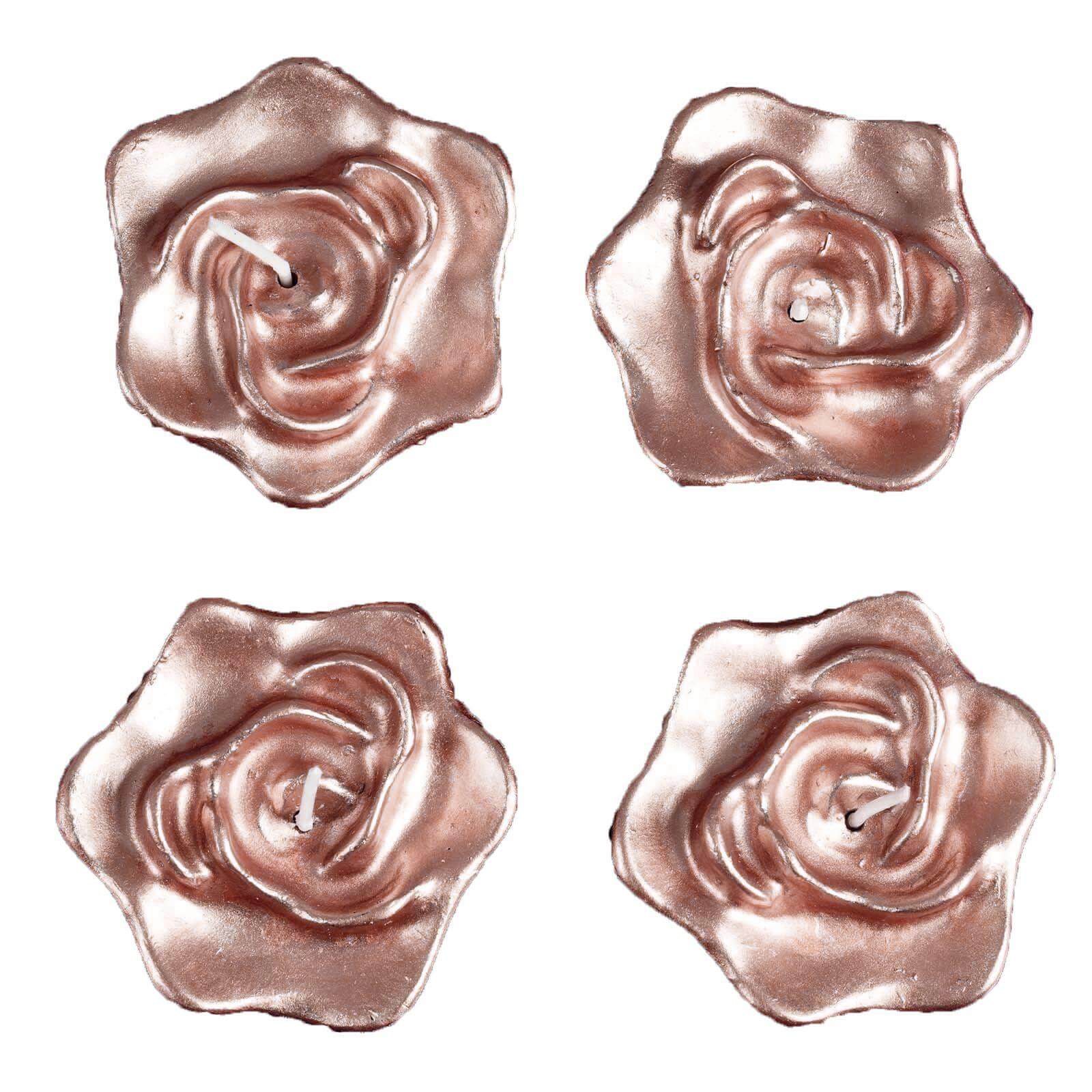 4-Pack Floating Candles Rose Flower Design Rose Gold - Wedding Vase Fillers for Events 2.5"