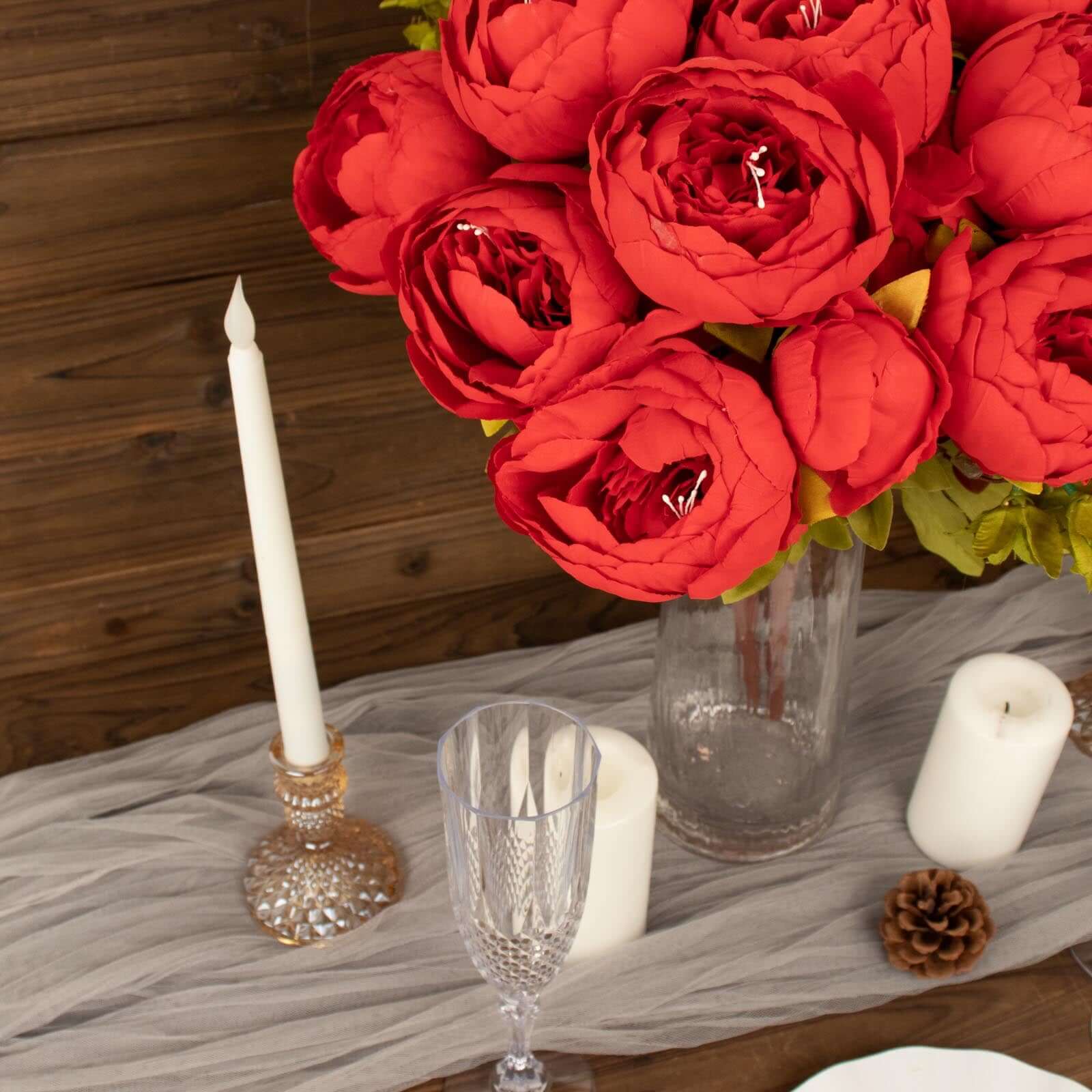 2 Pack 19" Red Artificial Peony Flower Wedding Bouquets, Faux Silk Flower Arrangements