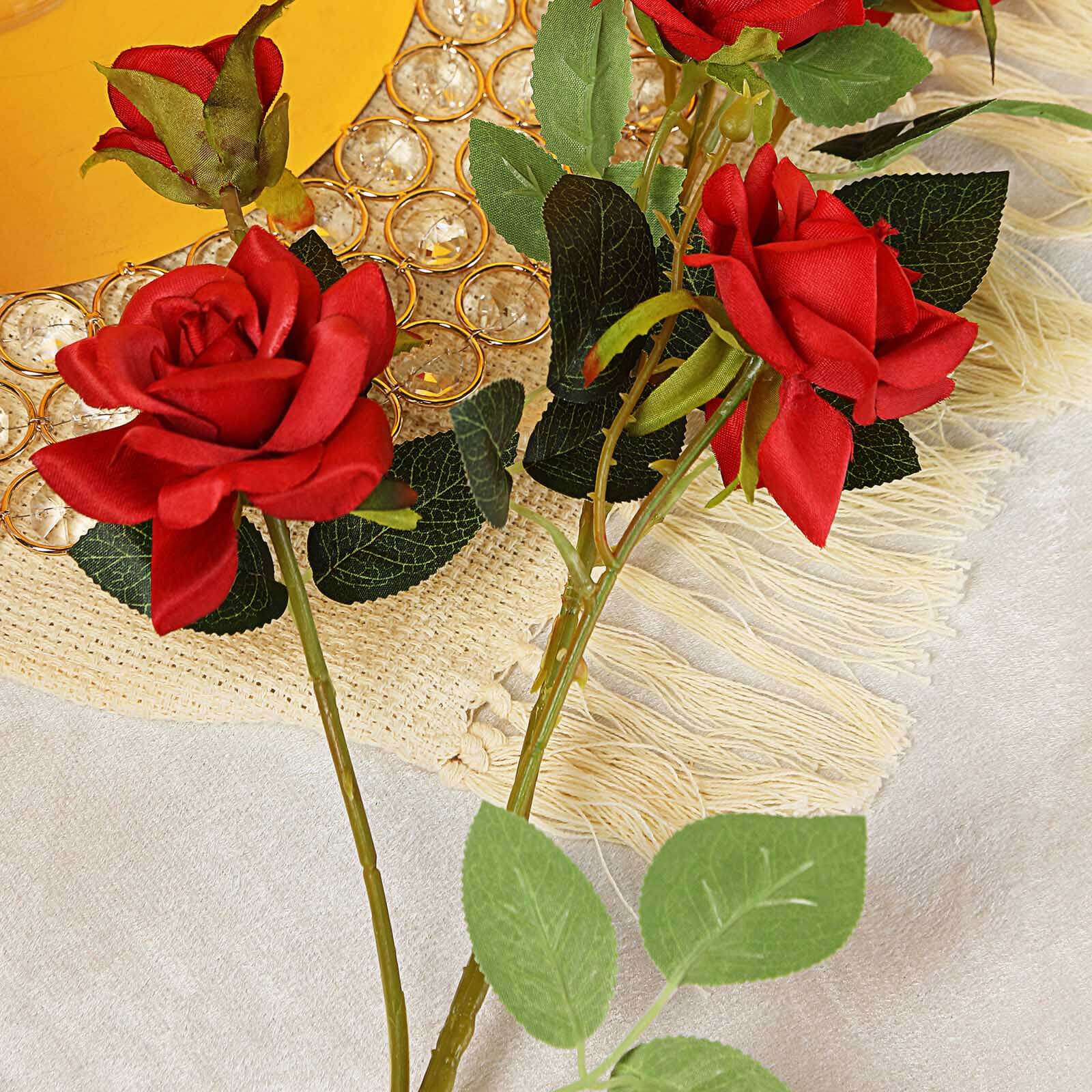 2 Stems 38" Tall Artificial Red Rose Bouquet, Realistic Silk Flower Arrangements