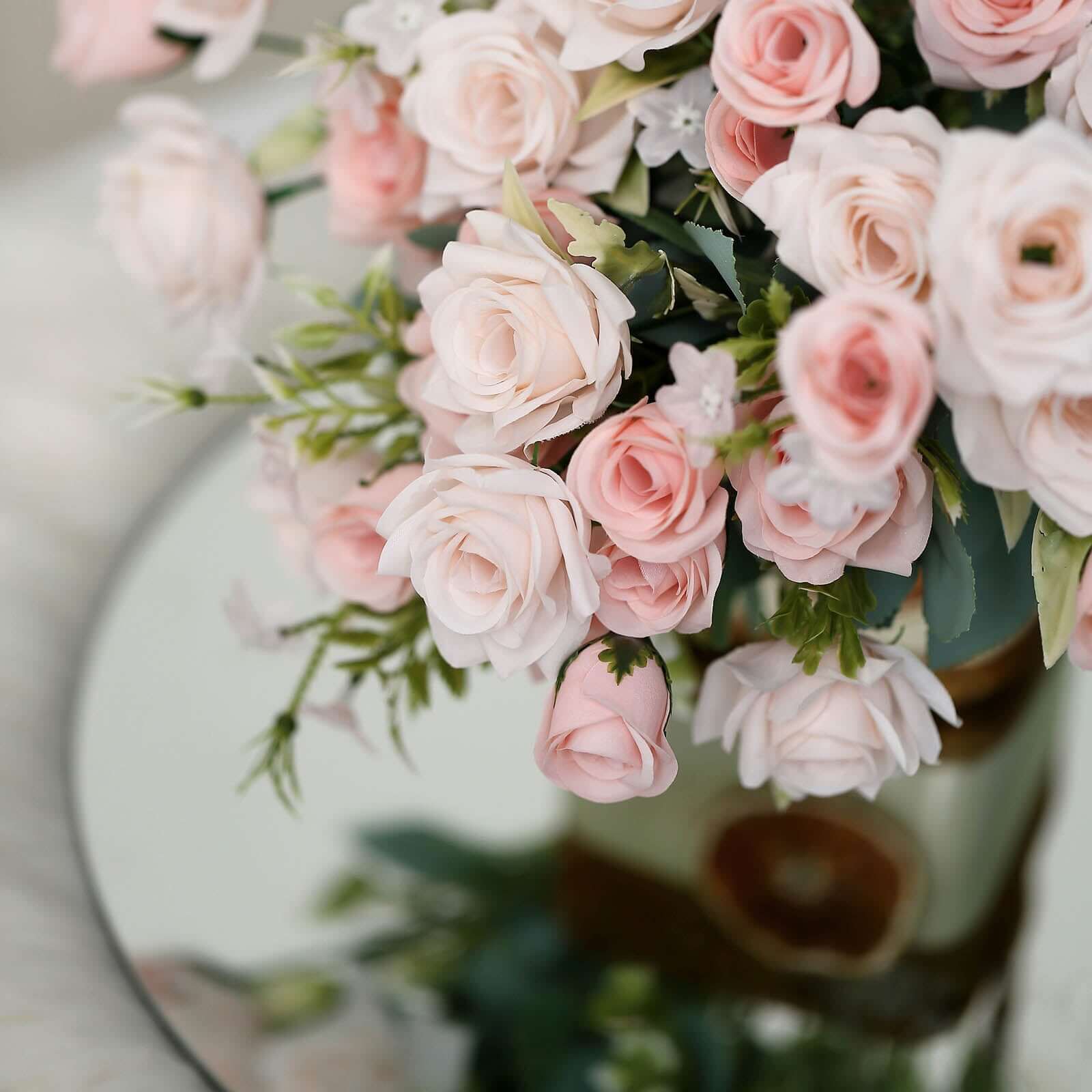 4 Bushes 12" Blush Real Touch Artificial Silk Rose Flower Bouquet, Faux Bridal Flowers
