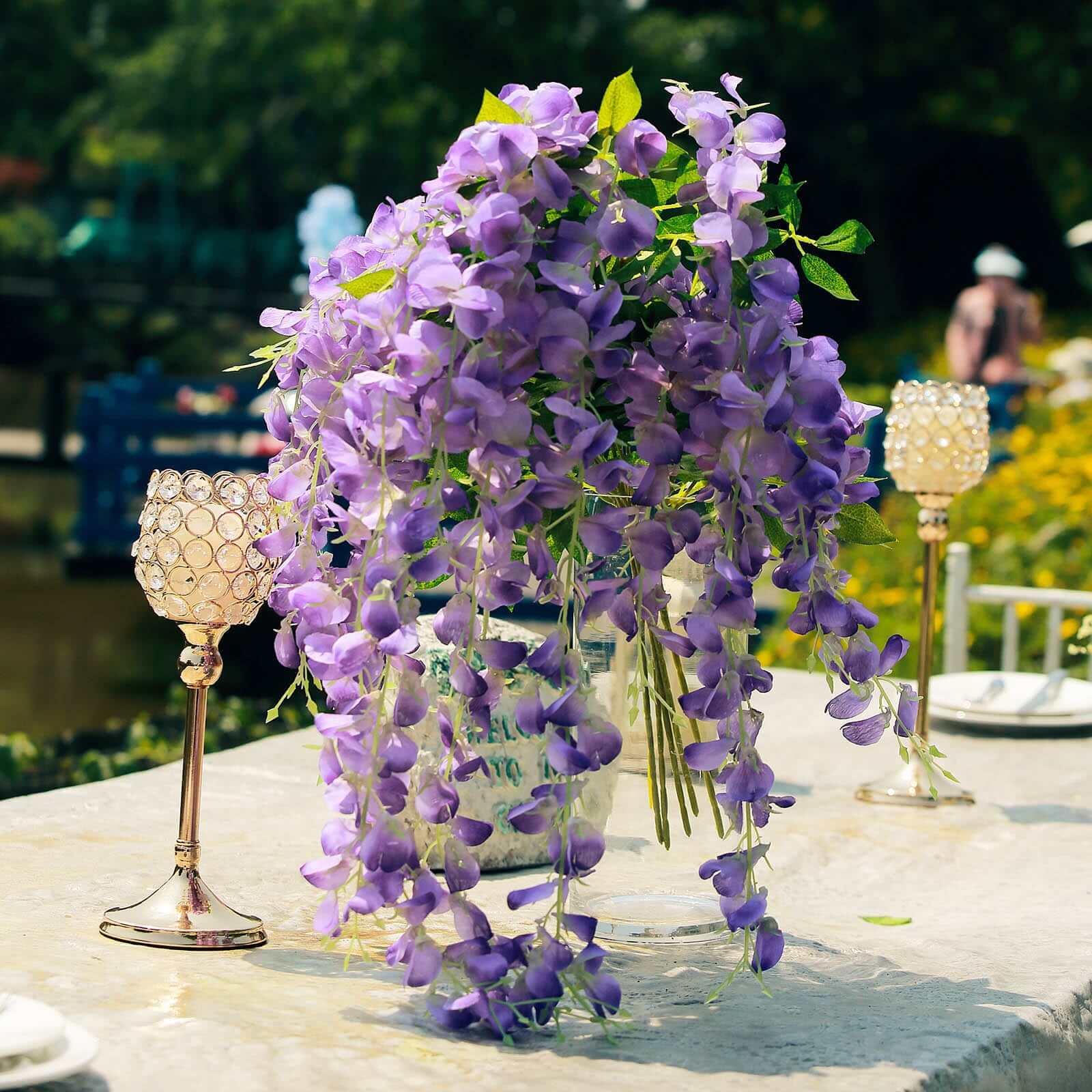 5 Pack 44" Silk Hanging Wisteria Flower Garland Vines in Purple, 3 Strands in 1 Bush