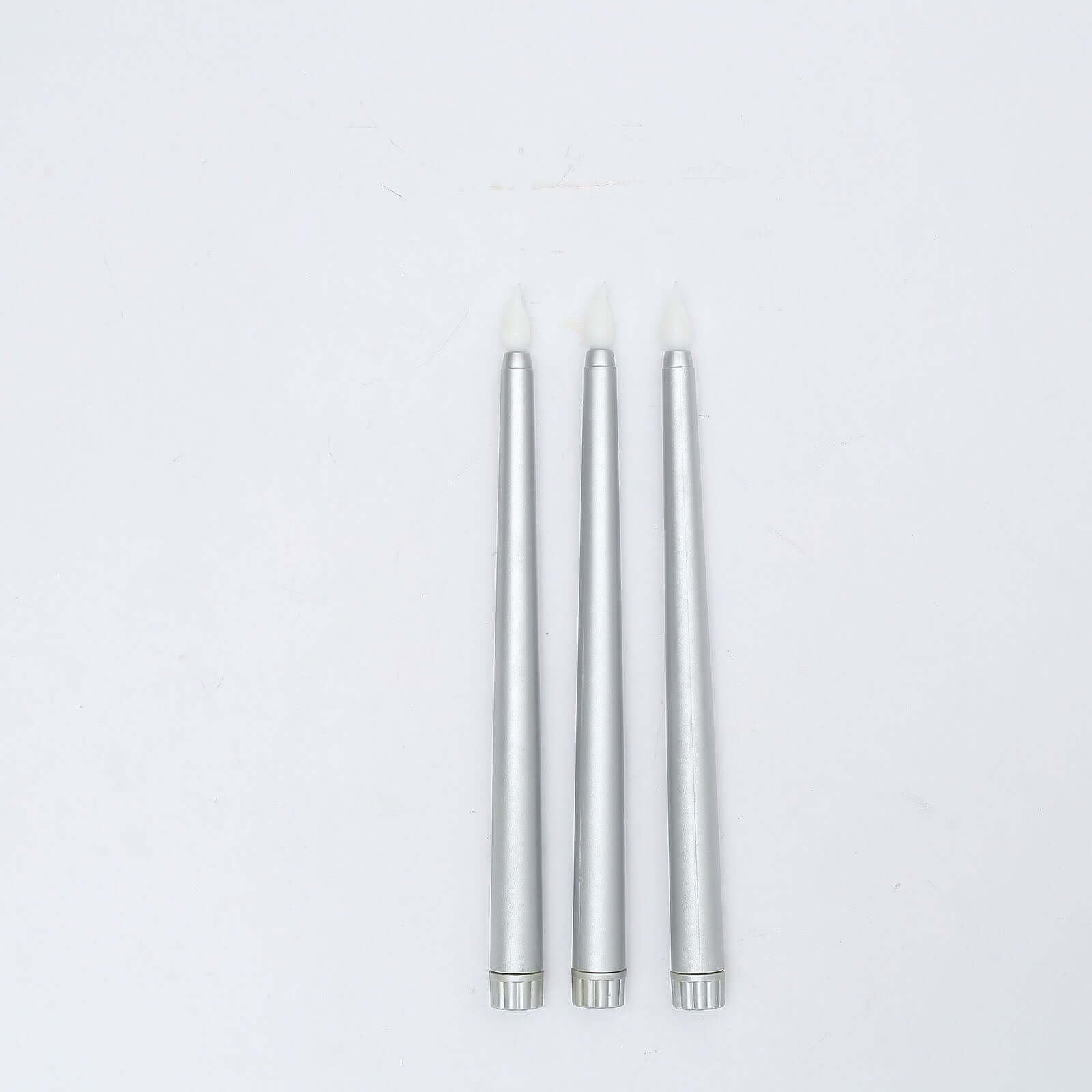 3-Pack LED Decorative Lighting Warm Flickering Silver - Flameless Taper Candles 11"