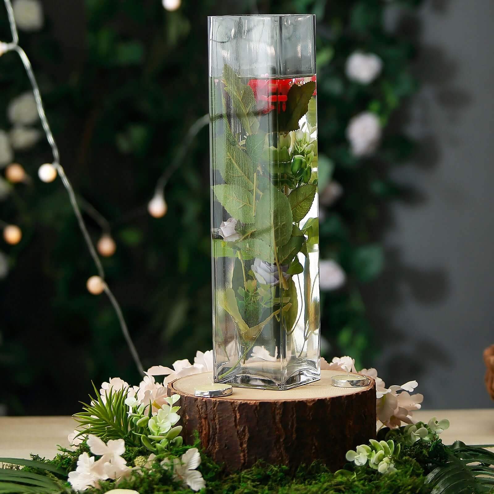 12-Pack Glass Cylinder Vases Square Clear - Durable Heavy Duty Floral Centerpieces for Weddings 14"