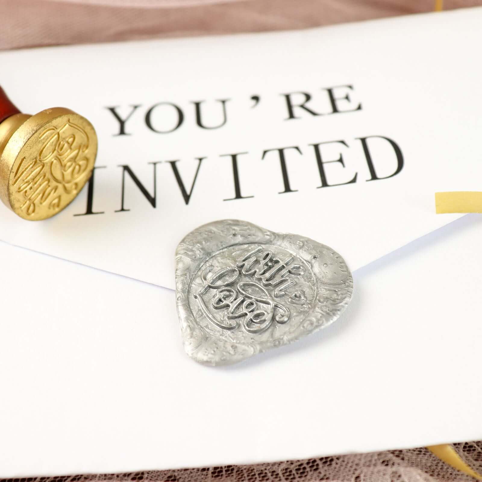 2 Set Wax Seal Stamp Kit Party Favors, Gold Silver "With Love" and "Thank You" Wax Stamp, Wedding Invitation Envelope Letters Mailing Crafts Set