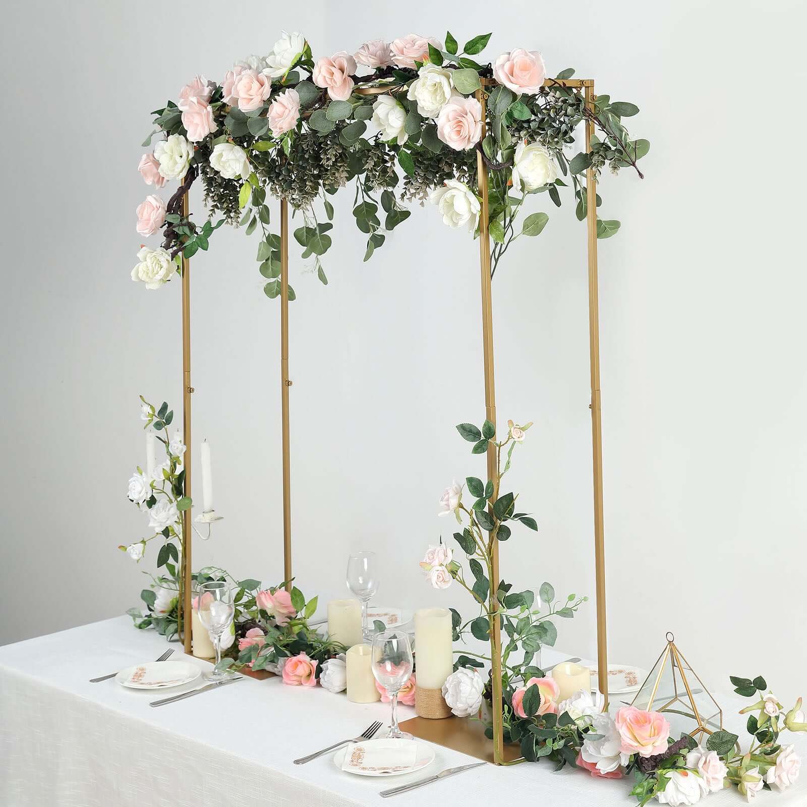 Adjustable Flower Arch Gold Metal Over-The-Table Frame - Wedding Display 48" Tall