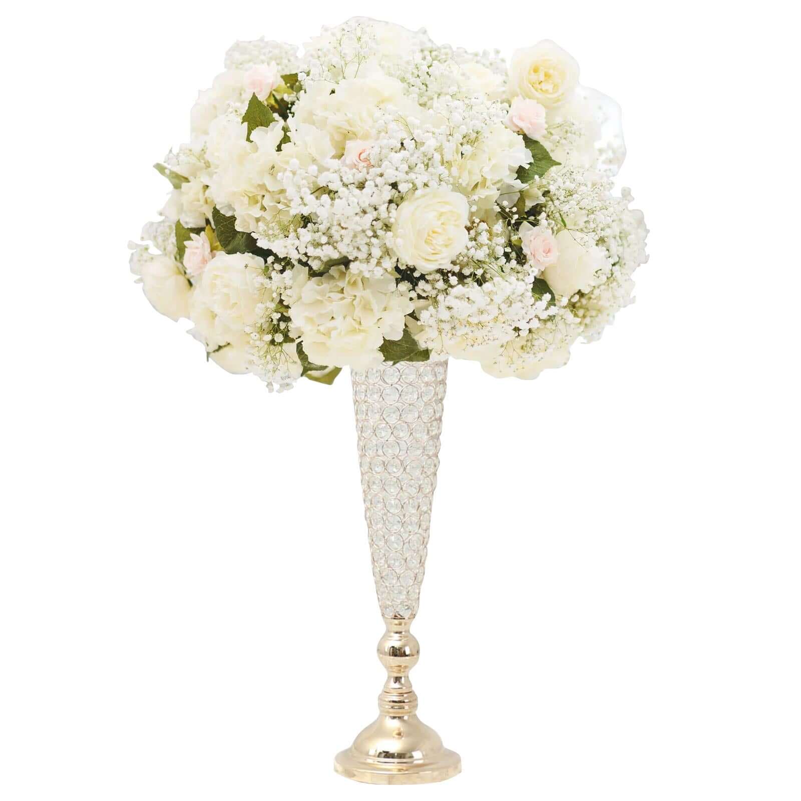 2-Pack Crystal Beaded Trumpet Vase Set Gold - Table Centerpiece for Weddings and Events 32"
