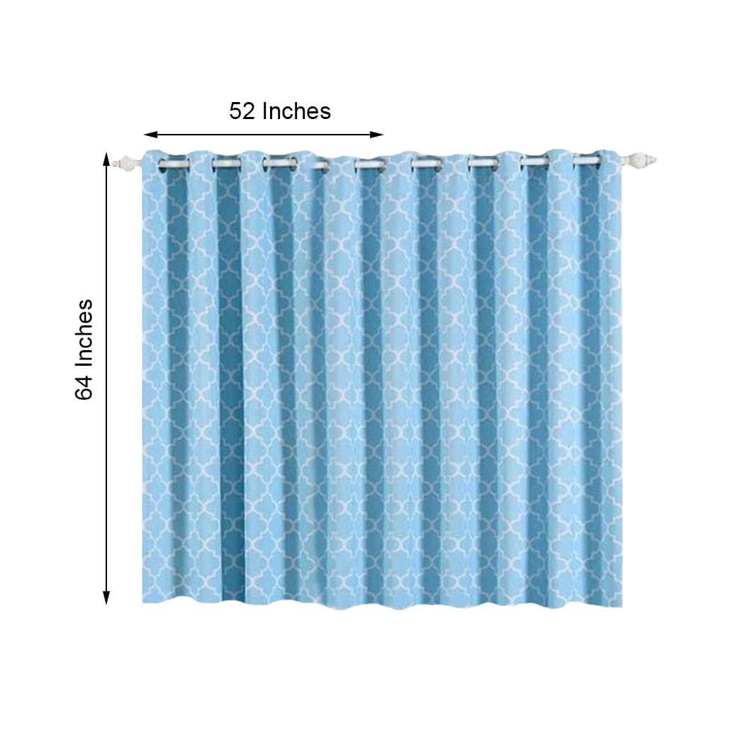 2 Pack Blue White Lattice Room Darkening Blackout Curtain Panels With Grommet, Designer Trellis Curtains 52"x64" - Clearance SALE