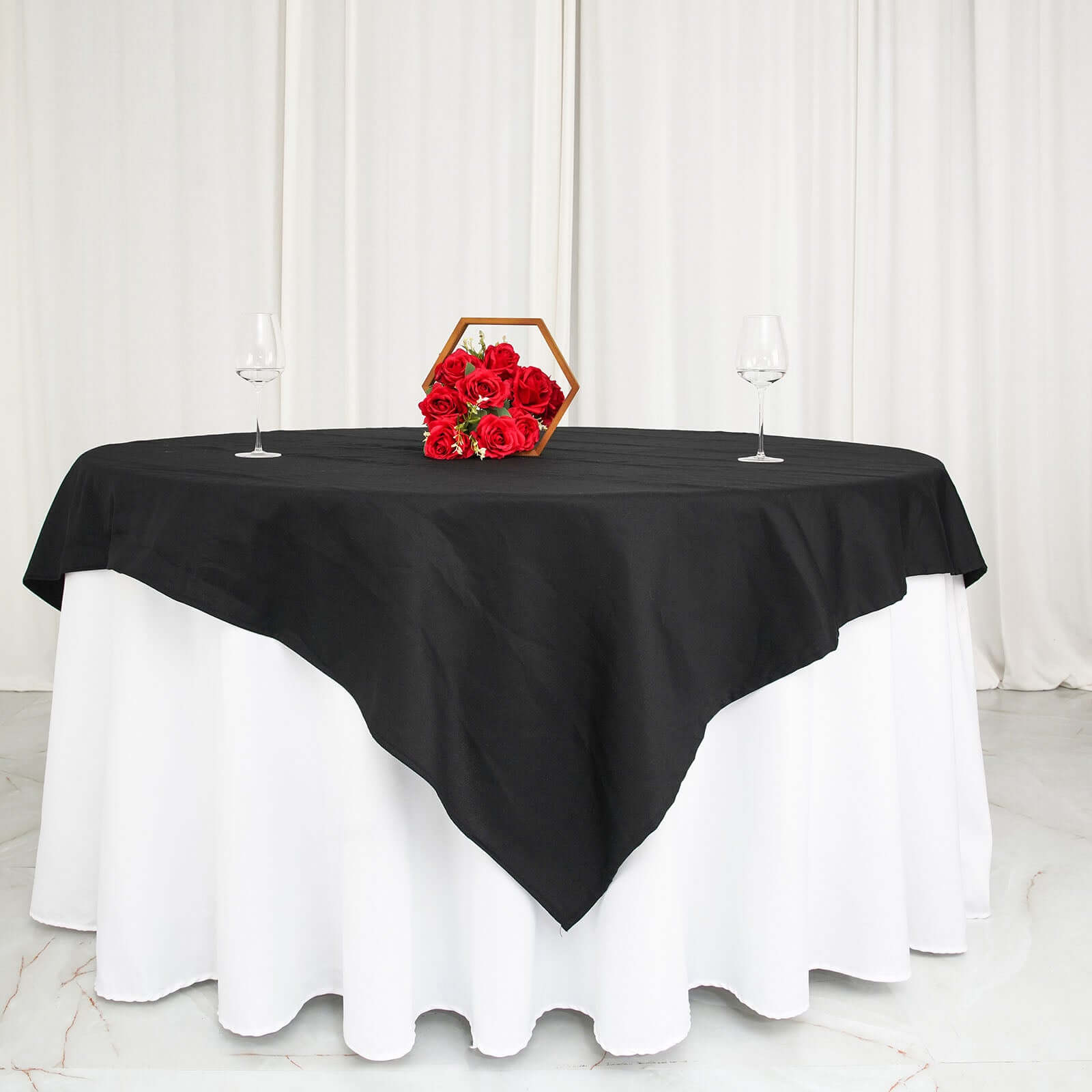 100% Cotton 70"x70" Table Overlay Square Tablecloth Black Linen - Soft & Breathable Fabric Table Topper