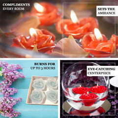 4-Pack Floating Candles Rose Flower Design White - Wedding Vase Fillers for Events 2.5"