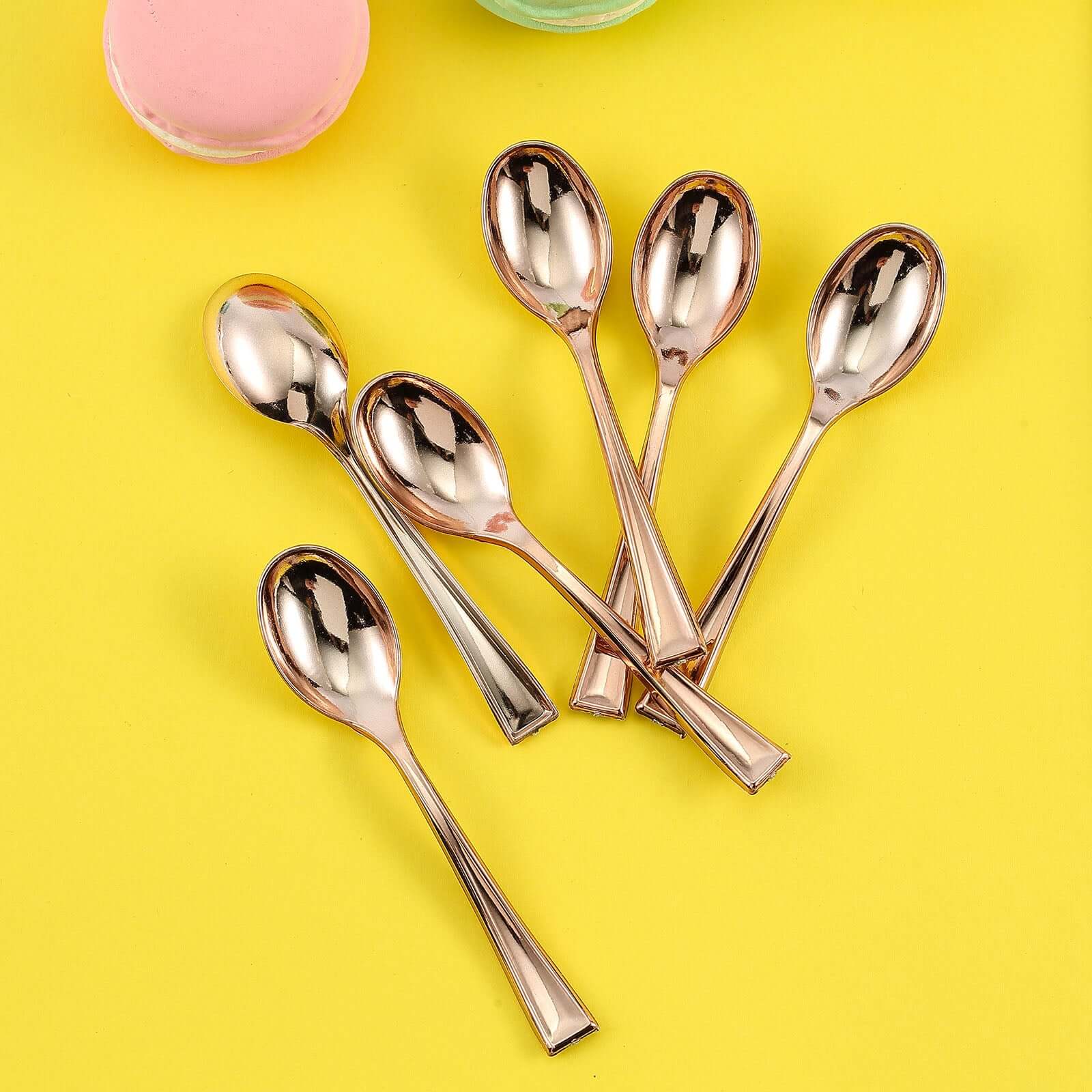 24-Pack Plastic Mini Dessert Spoons Rose Gold - Heavy Duty Disposable Silverware 4"