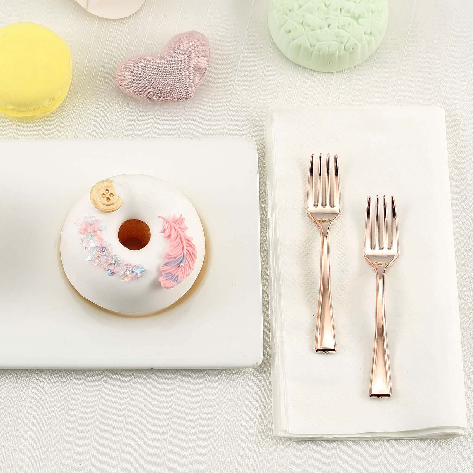 24-Pack Plastic Mini Dessert Forks Rose Gold 4"