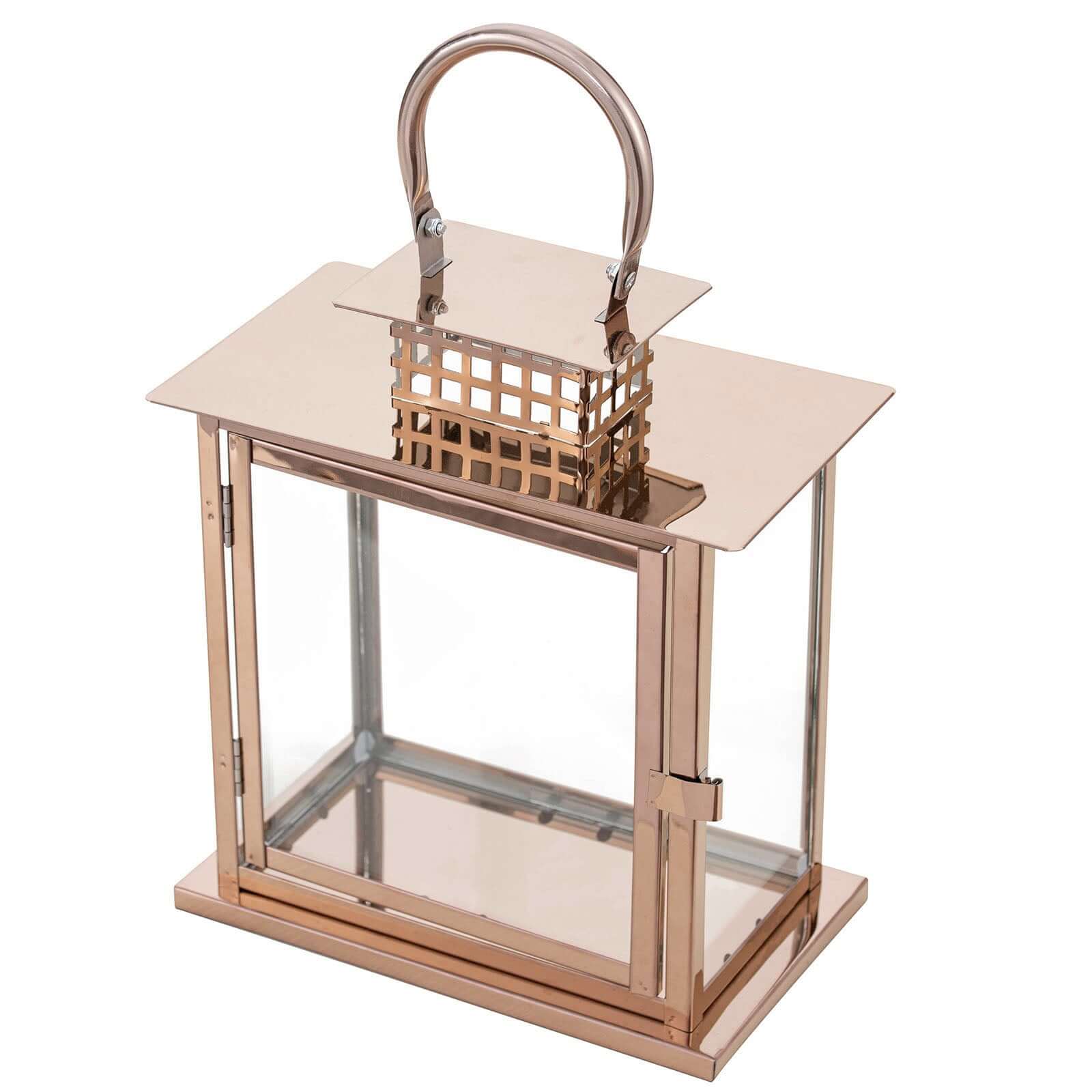Stainless Steel Candle Lantern Cage Top Design Rose Gold - Outdoor Metal Patio Lantern Centerpiece 10"