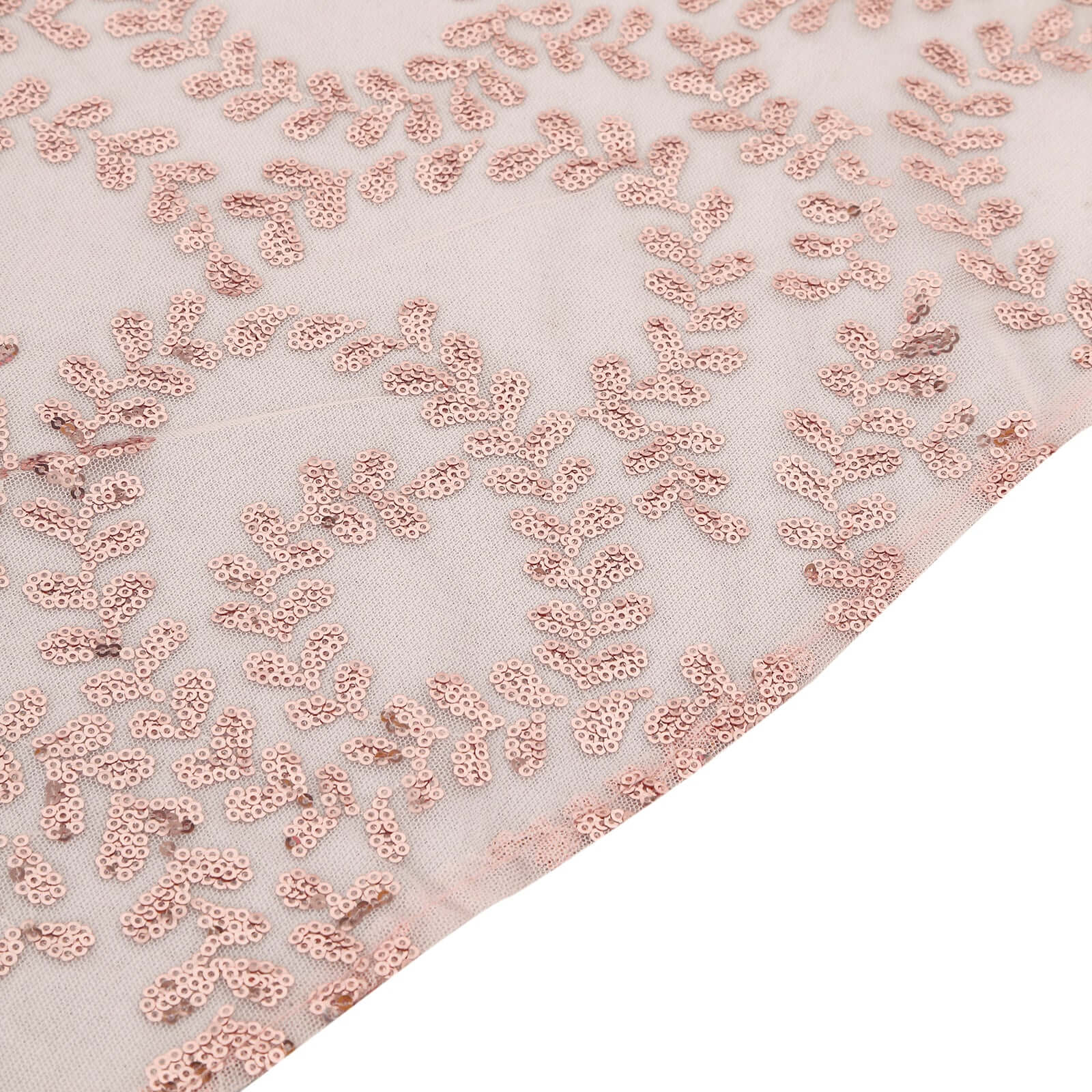 Tulle 120" Round Tablecloth Rose Gold - Seamless Sequin Leaf Embroidered Table Cover
