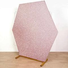 8ftx7ft Rose Gold Metallic Shimmer Tinsel Spandex Hexagon Wedding Arbor Cover, 2-Sided Backdrop
