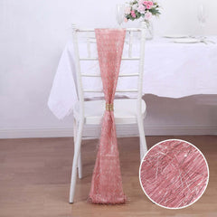 5 Pack Polyester Chair Sashes Rose Gold Metallic Tinsel Fringe - Easy to Use Chair Bows 6"x108"