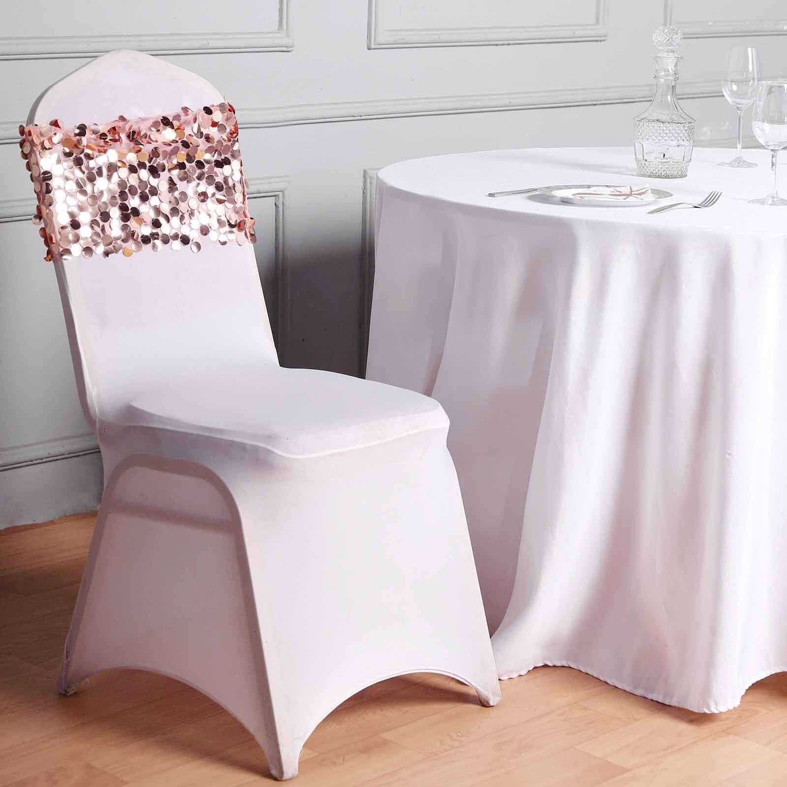 5 Pack Big Payette Sequin 13"x10" Chair Sash Bands Blush - Stylish Glittering Decor for Weddings & Gatherings