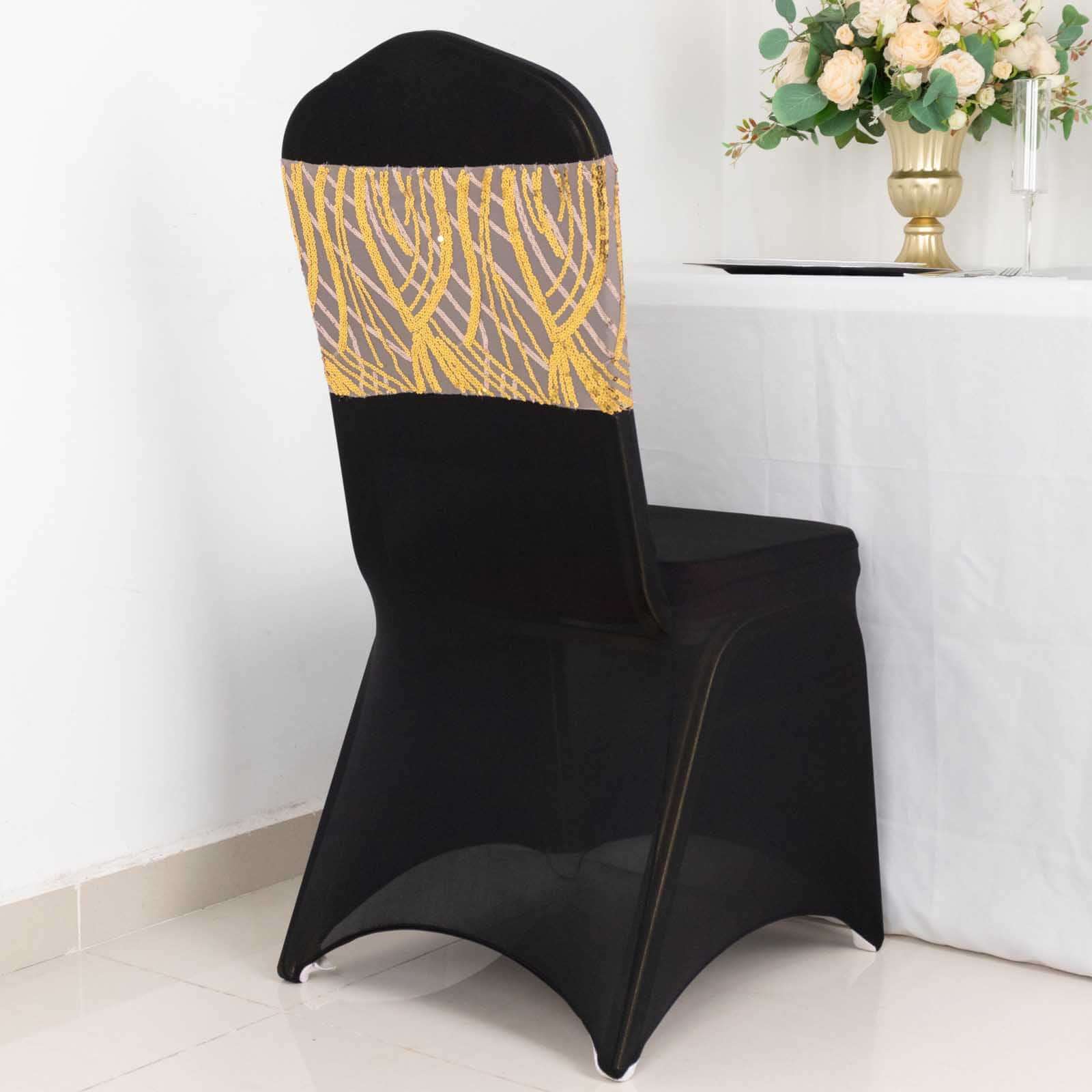 5 Pack Chair Sash Bands with Wave Embroidered Sequins Rose Gold/Gold