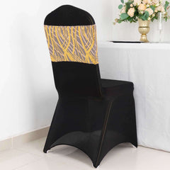 5 Pack Chair Sash Bands with Wave Embroidered Sequins Rose Gold/Gold