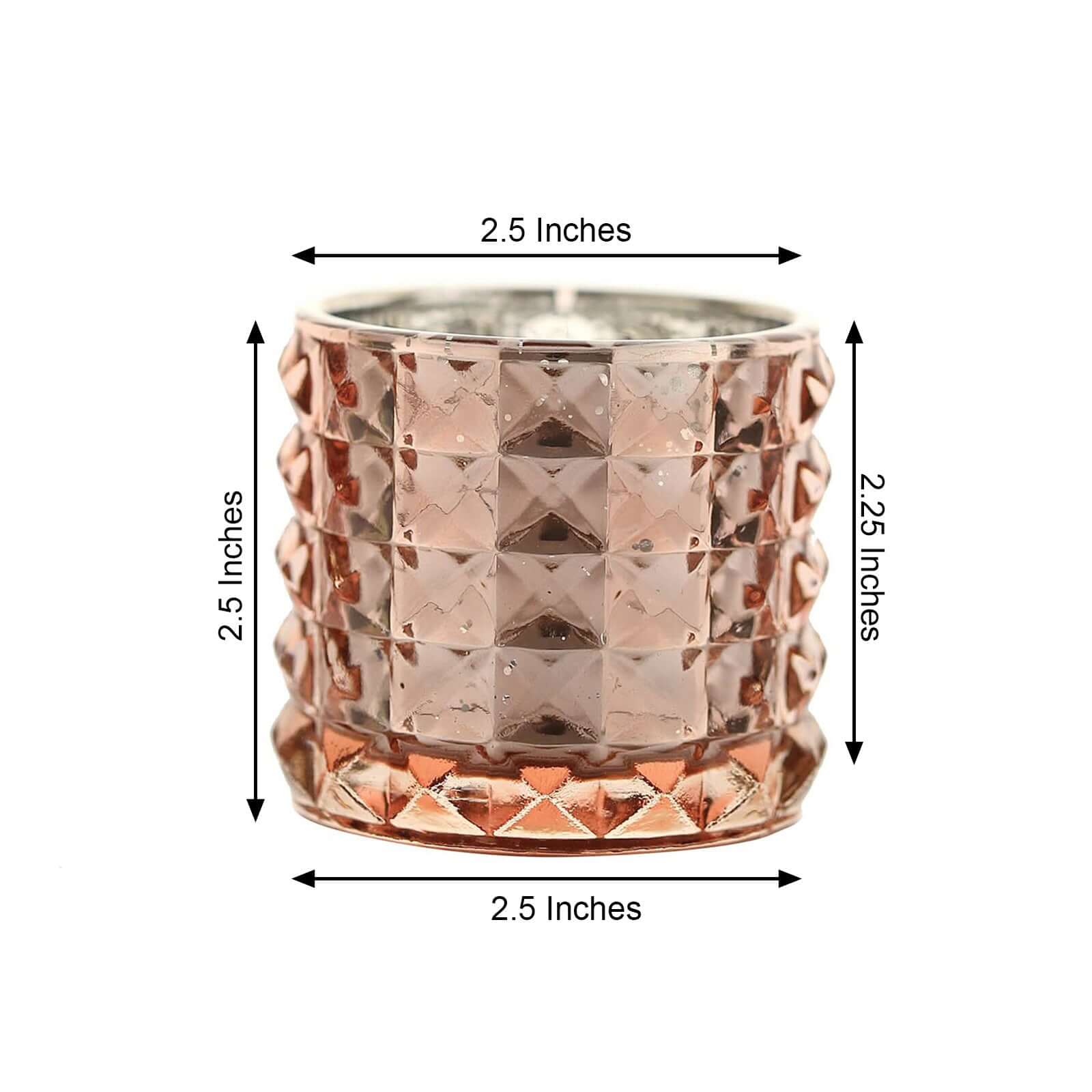 6-Pack Mercury Glass Votive Holders Studded Faceted Design Rose Gold - Tealight Candle Holders 3"