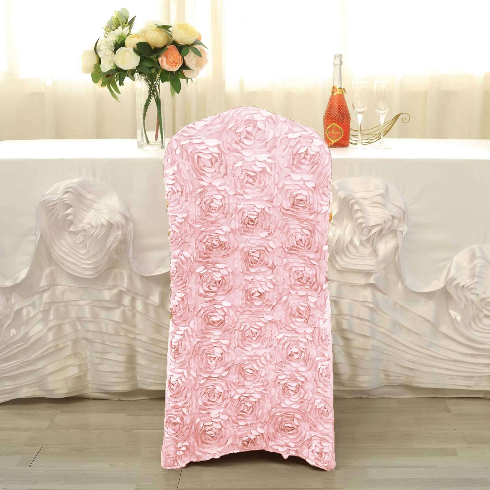 Satin Rosette Chair Cover for Banquet Chairs Blush - Stretch Fitted Slip-On Slipcover