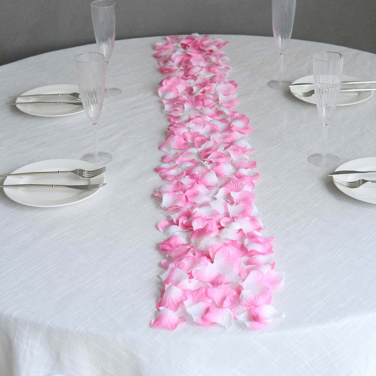 500-Pack Rose Petals Round Design White Pink Silk Confetti - Decorative Scatters for Tables and Floors