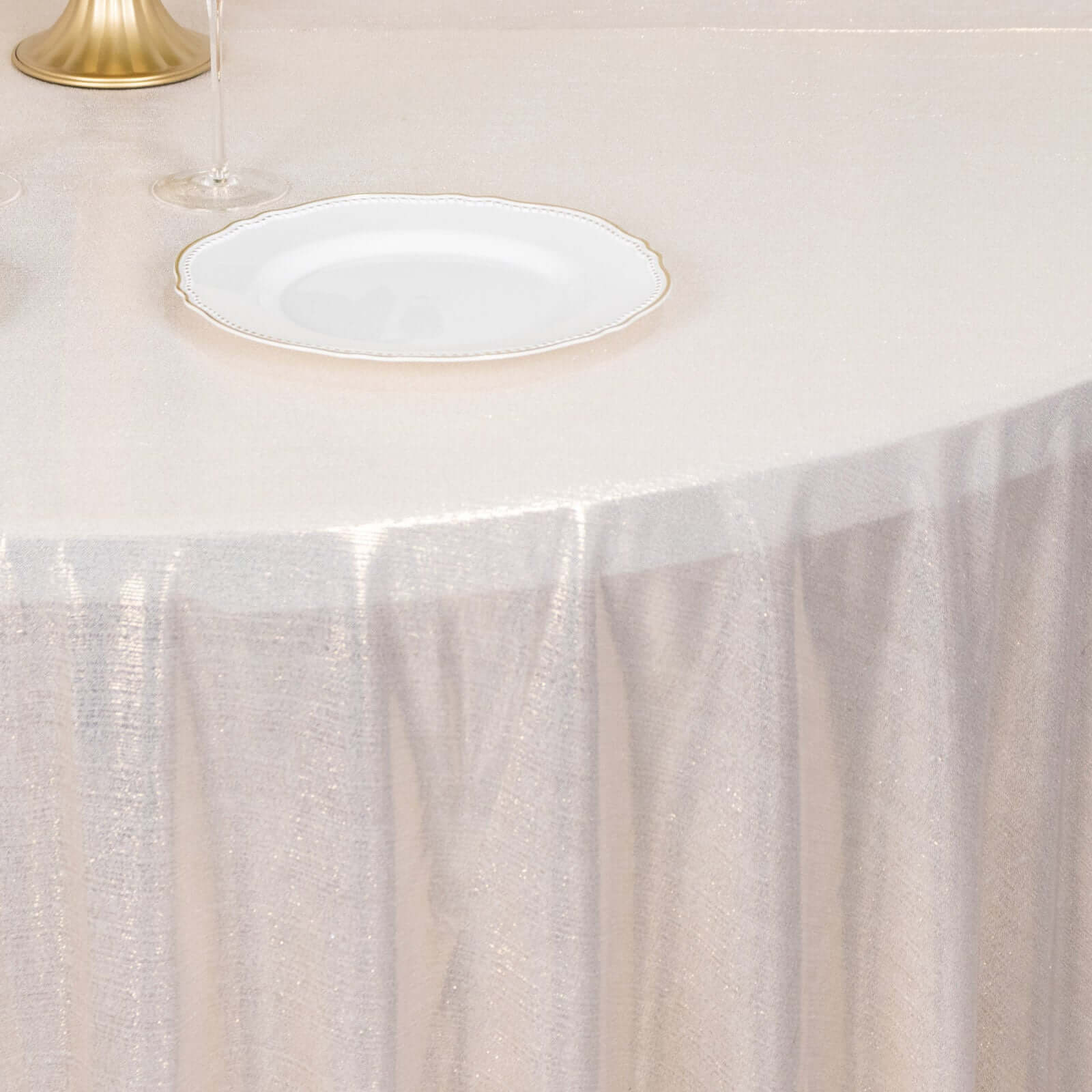 Sequin Dots Polyester Round 120" Tablecloth Beige - Wrinkle Free & Sparkling Table Cover